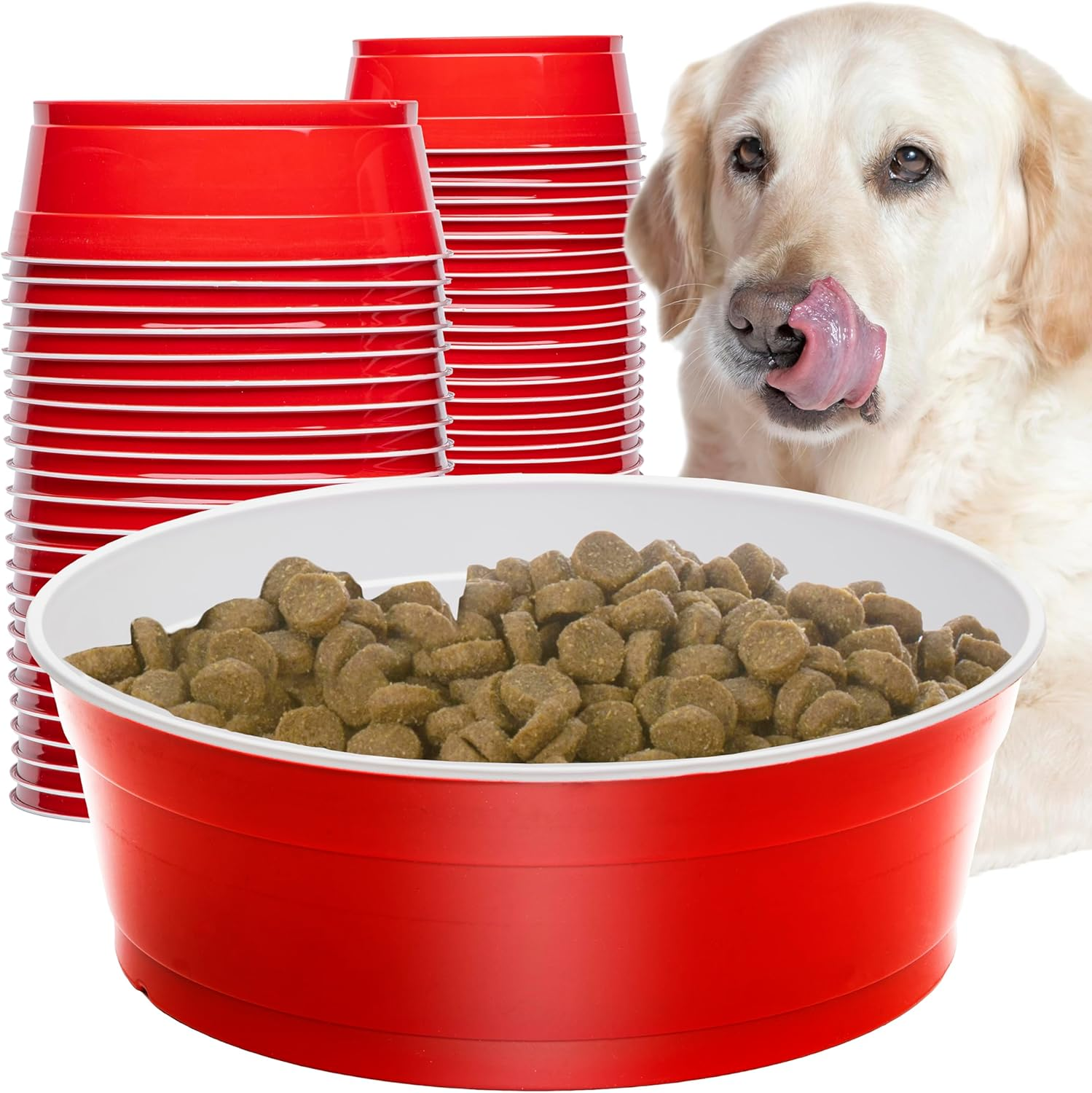 Party Dog Disposable Red Cup Style Pet Food Bowls for Cats and Dogs - Large and Small Sizes image number 3