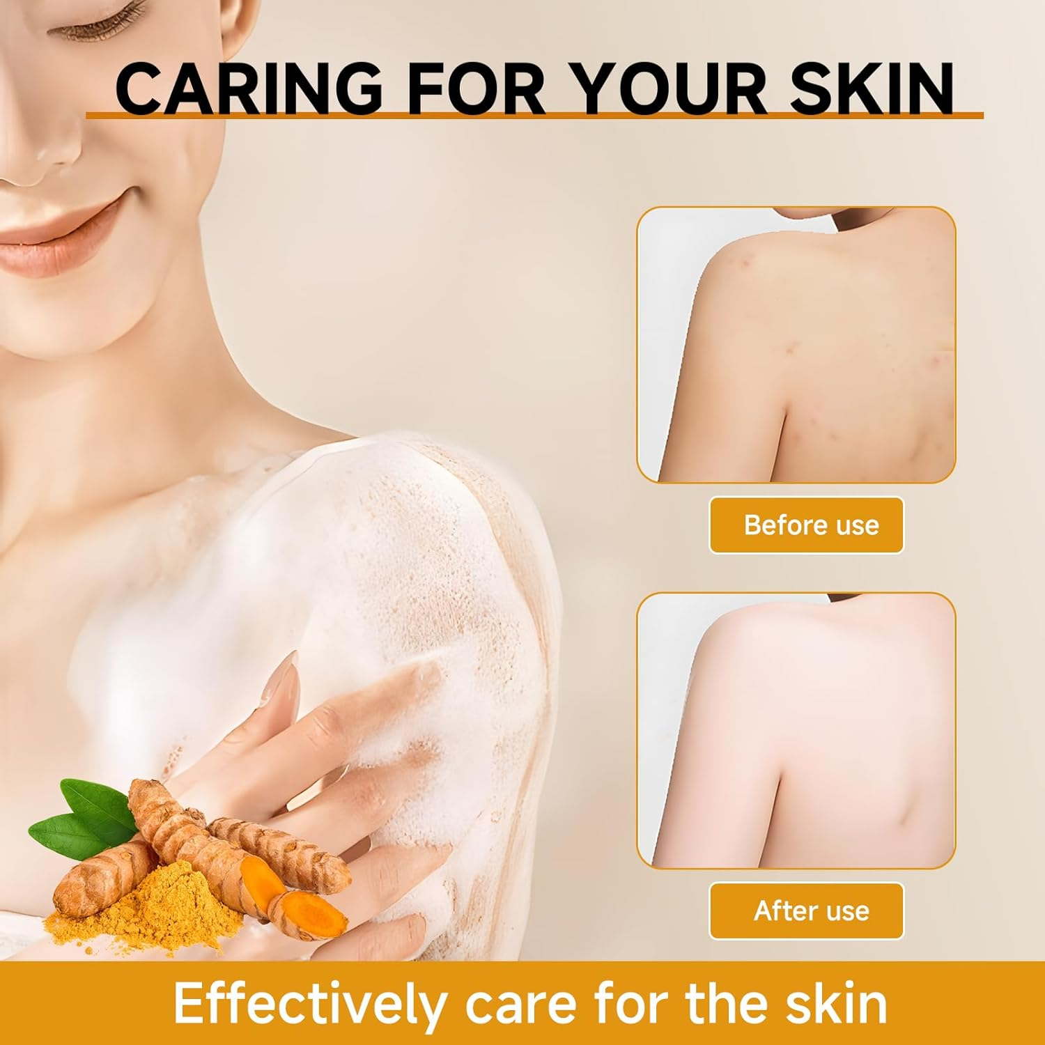 3 Pcs Turmeric Kojic Acid Soap Bar, Lemon & Ginger Handmade Cold Process Cleanser for Face-Body Brightening Moisturizing Skin Tone Care with Vitamin C 3 Foaming Mesh Bags 300G image number 4