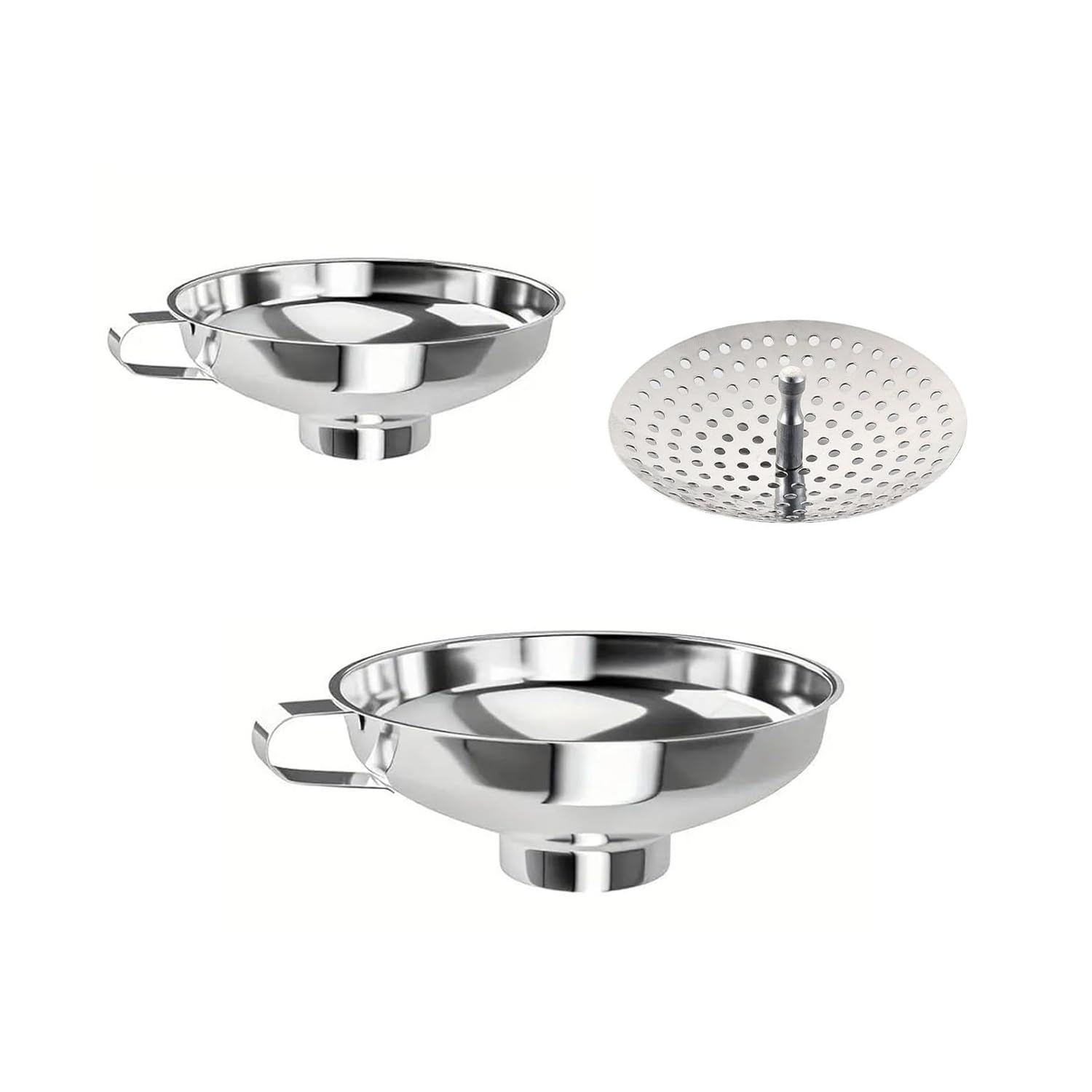 Yharnamite 2 Pcs Canning Funnel with 1 Pcs Strainer, Wide Mouth Metal Funnels for Kitchen Use, Stainless Steel Funnels for Filling Bottles image number 5