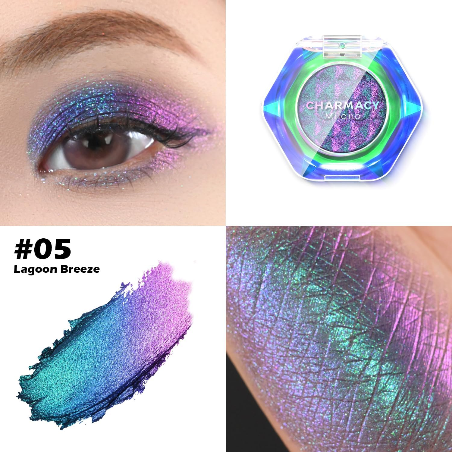 CHARMACY Multichrome Glitter Eyeshadow, Intense Pigmentation Chameleon Sparkling Eyeshadow, Bright Highlighter Duochrome Eye Make Up, Multi-Reflective Finishes Glitter Metallic Eye Makeup #05 - 01 image number 6