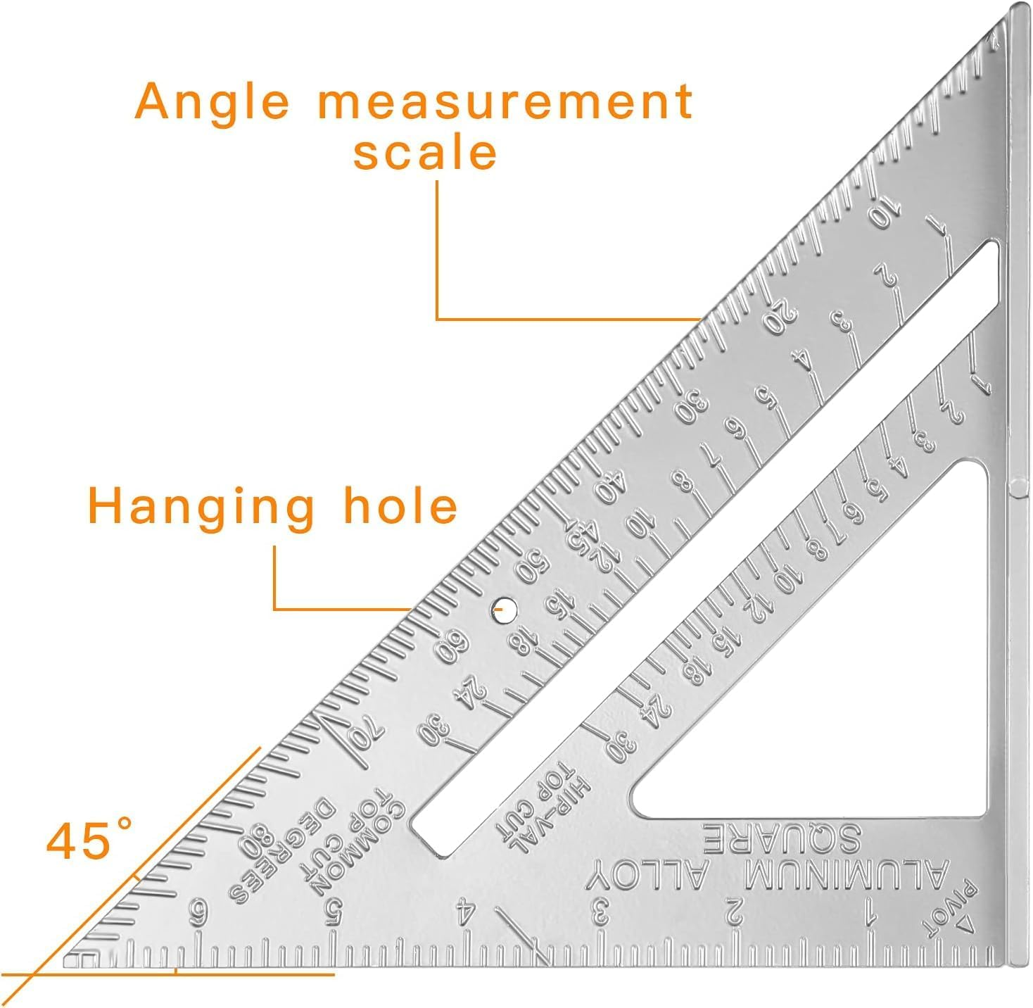 7" Triangle Ruler Protractor Measuring Tool, Aluminum Square Carpenter Layout Angle Ruler Tool for Woodworking and Carpentry image number 5