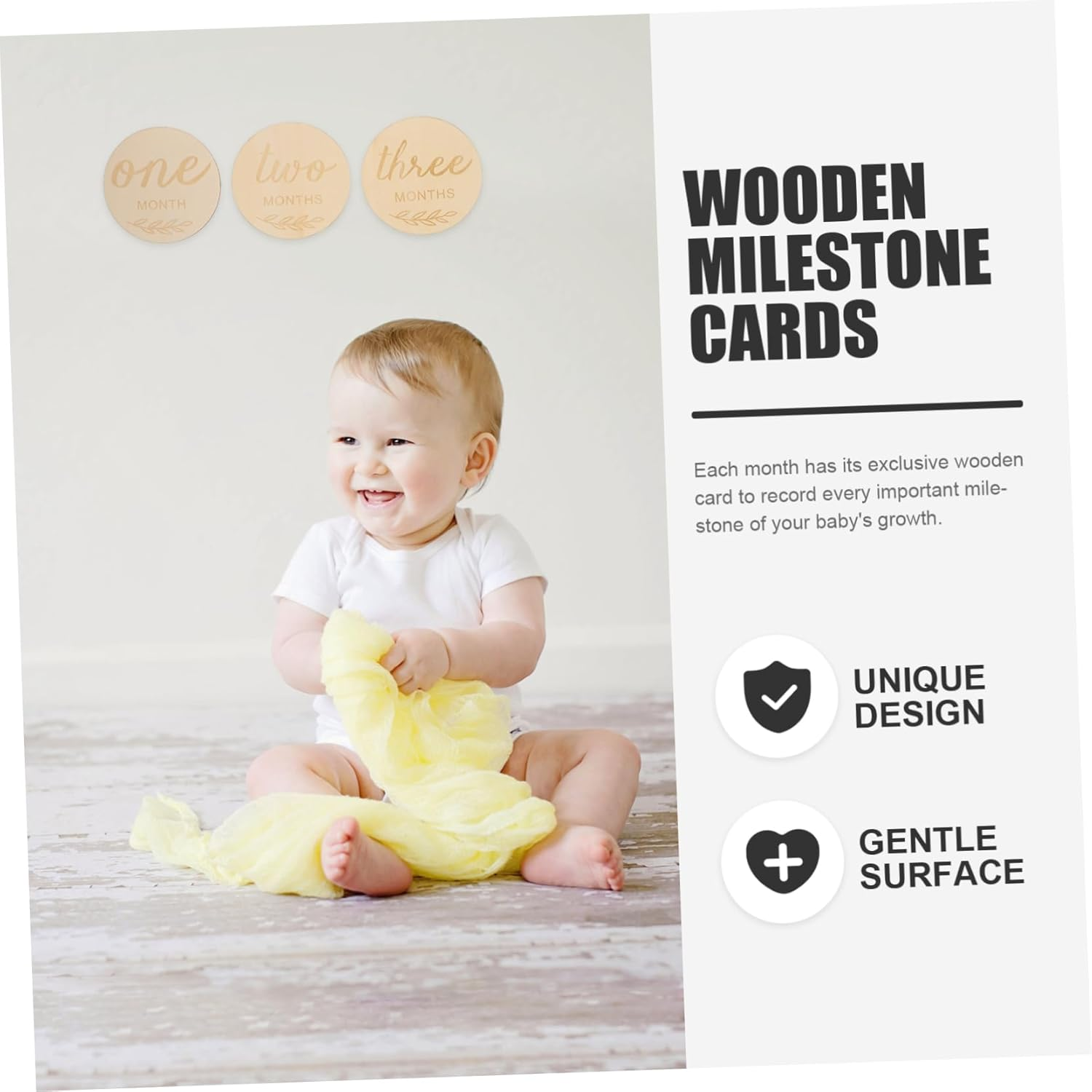 Gadpiparty 12Pcs Wooden Milestone Cards Set Single Sided Laser Engraved Monthly Signs for Newborn Photo Props Commemorative Growth Discs for Decorative Announcement and Keepsake image number 6