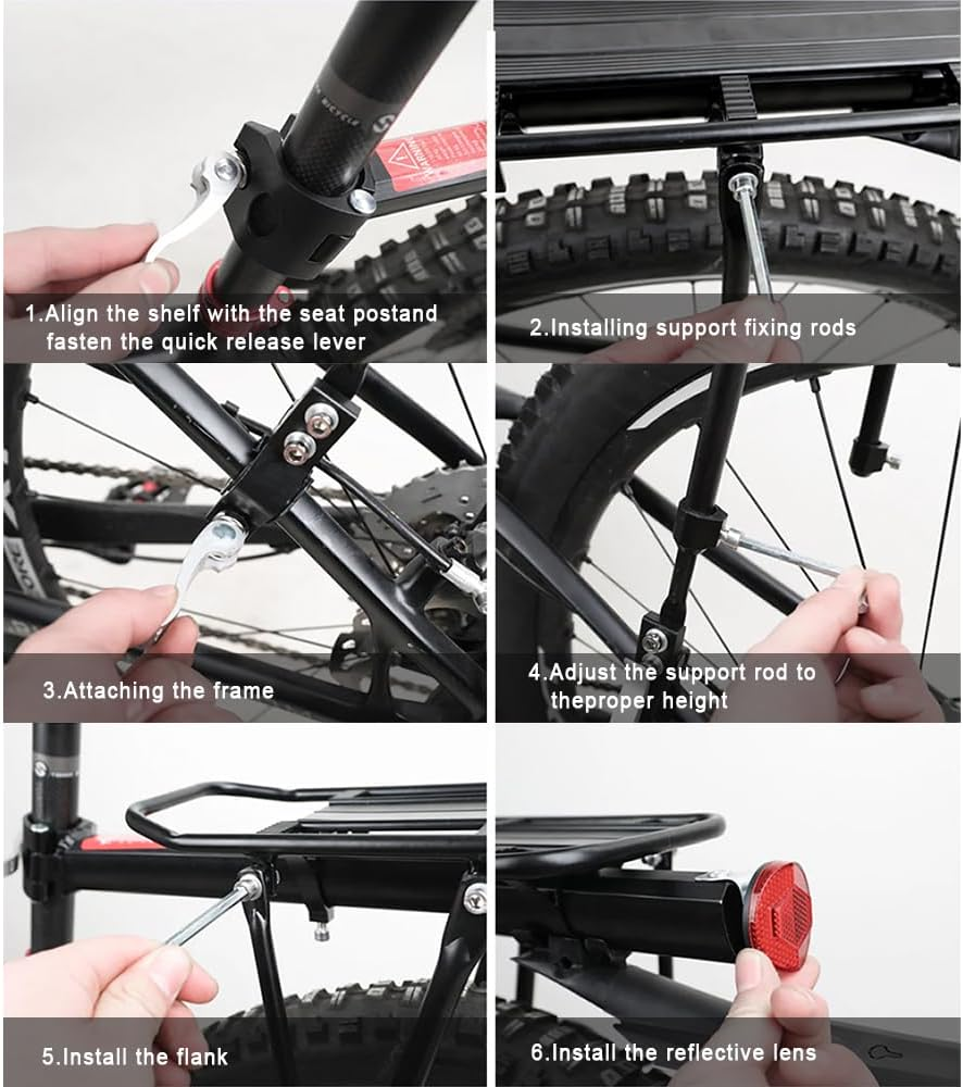 Rear Bike Rack, Bike Cargo Rack with Detachable Fender, Universal Adjustable Bicycle Carrier Rack, Quick Release Mountain Road Bicycle Rear Racks, 50 Kgs Capacity image number 3