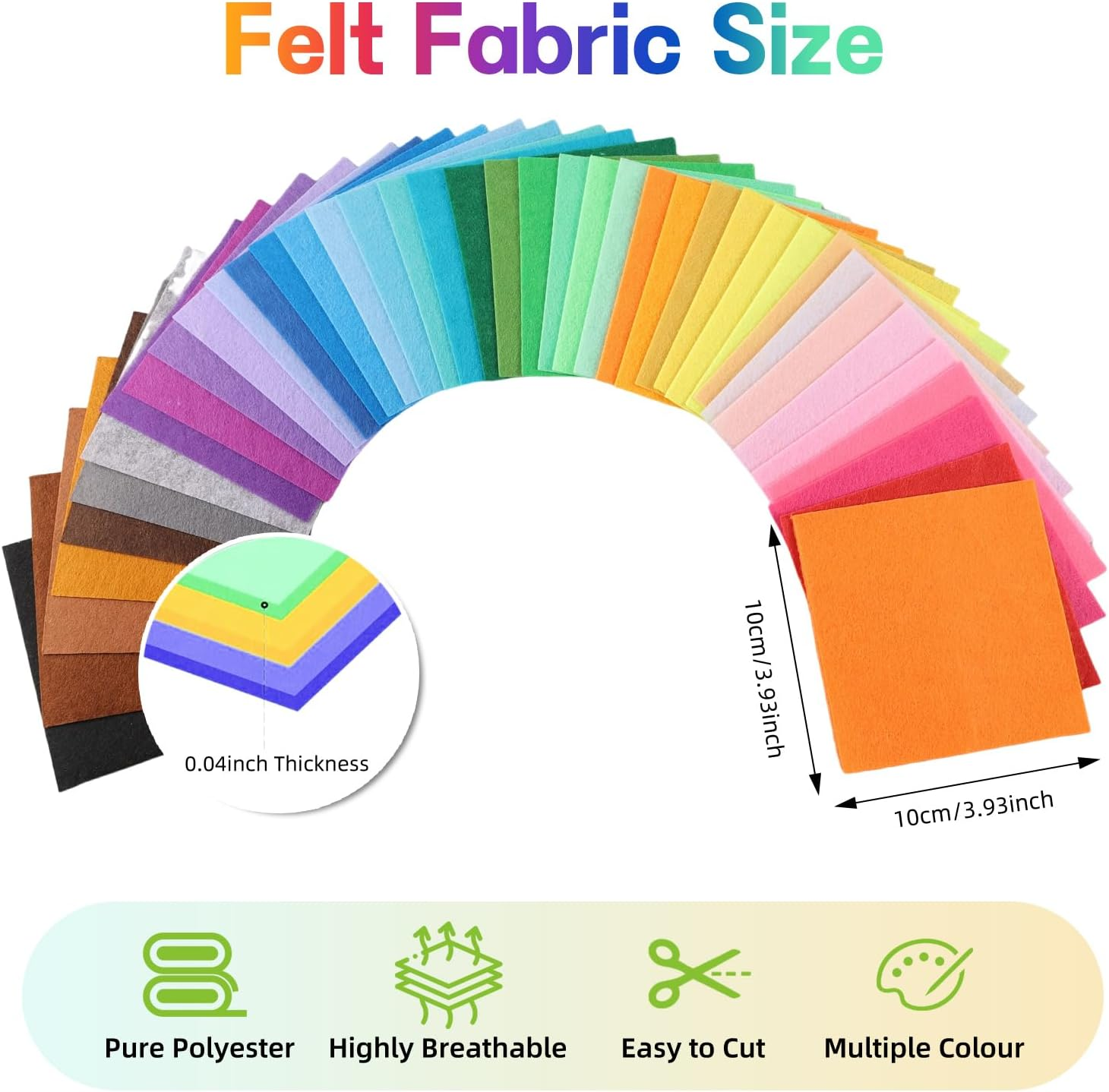 80Pcs 40 Colors Felt Fabric Sheets, 10X10Cm Craft Felt Fabric Sheets for Textile Fabrics, Decoration, DIY Craftwork Sewing, Patchwork Craftwork, Scrapbooks Supplies, School Project image number 6