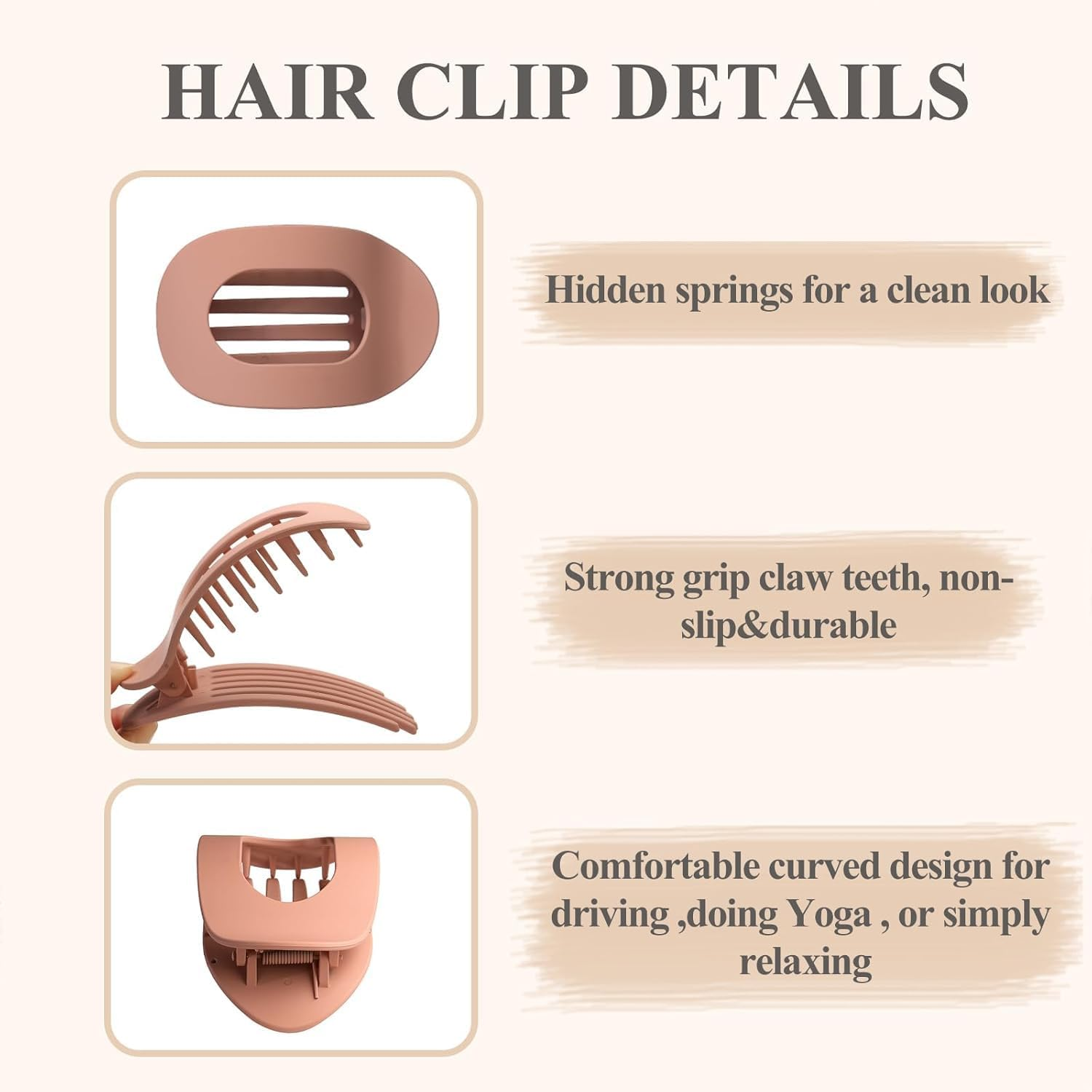 5 PCS Flat round Hair Claw Clips for Women & Girls, Durable French Barrettes with Comfortable Curved Design, Non-Slip Hair Clips for Thin to Thick Hair, Lying Down, Driving, Daily Use-Matte 1 - Leopard image number 4