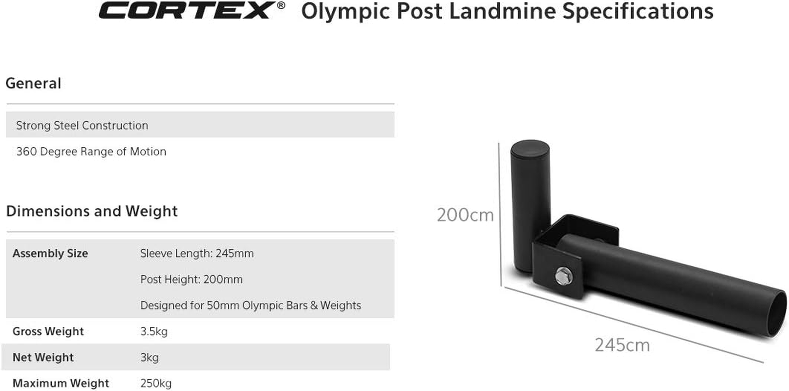 CORTEX Olympic Post Landmine Weight Lifting Weight Plate Bars Home Gym Set image number 1