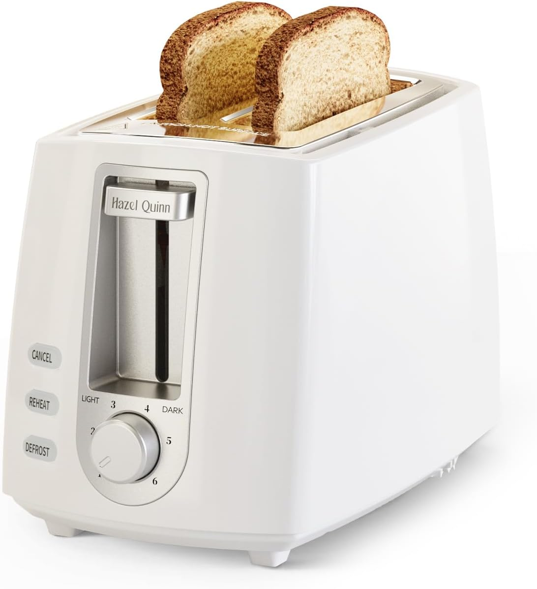 Hazel Quinn 2 Slice Toaster with Wide Slots 6 Browning Levels, Even Heating, Removable Crumb Tray Quick Toast for Thick Bread, Bagels White image number 4