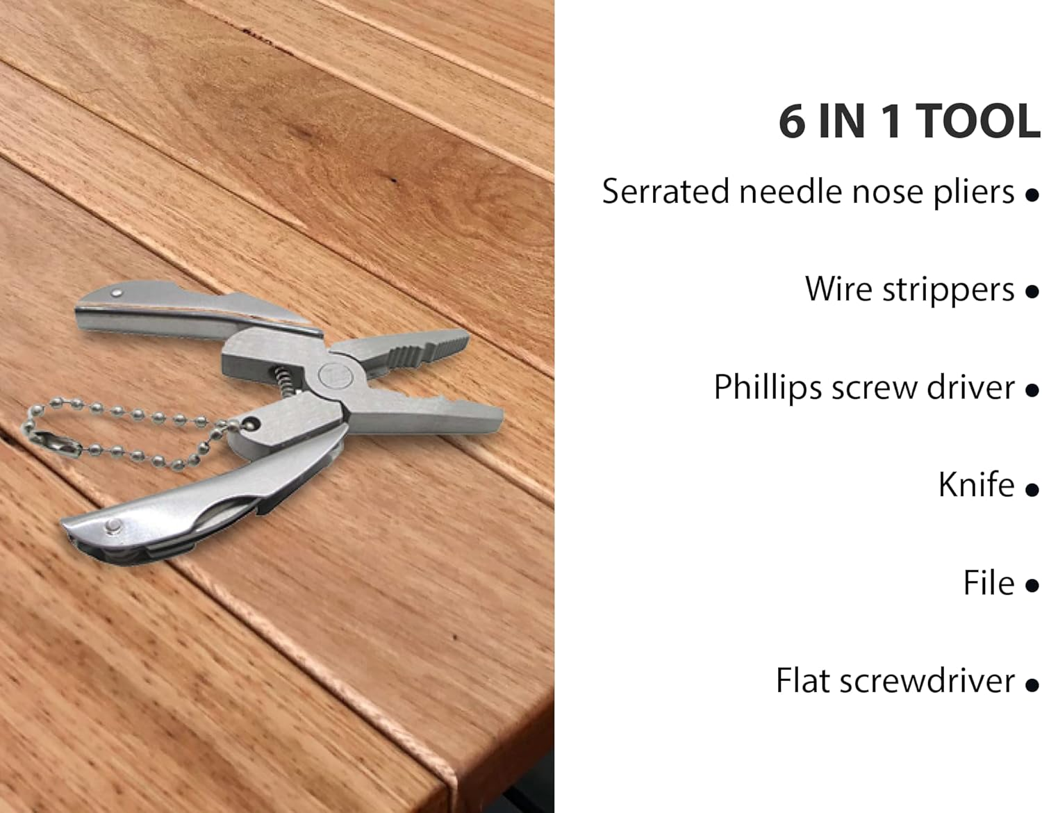 Mini Plier Keychain Set - 6-In-1 Multitool Plier, Adjustable Wrench & Carry Case - Multifunctional All in One Tool - Wire Strippers, Phillips Screwdriver, Knife, File & Flat Screwdriver image number 2