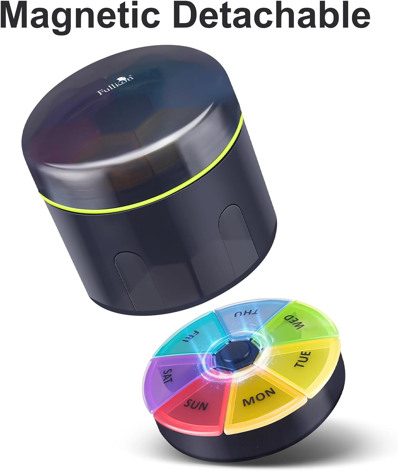 Fullicon Detachable Travel Pill Organiser, Moisture Proof 7 Day Extra Large Pill Box Organizer, Spill Proof Pill Case, Secure Medicine Organizer, Portable Pill Dispenser (Black) image number 1