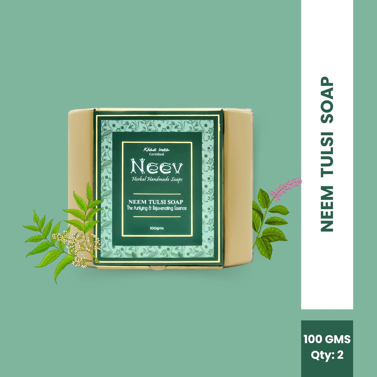 Neev Neem Tulsi Handmade Soap- the Purifying and Rejuvenating Essence 100Gm Each Set of 2 Combo image number 2