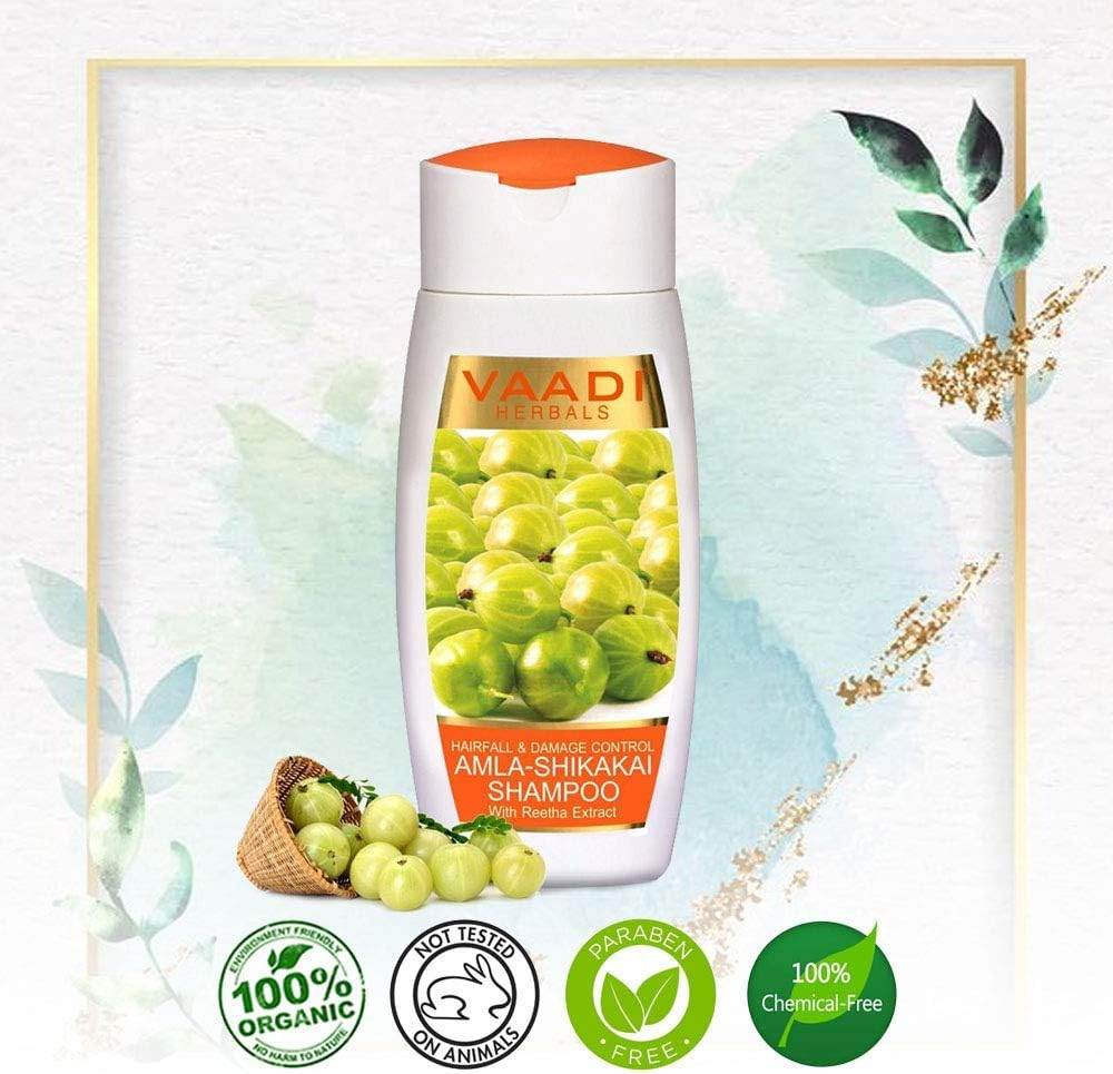 Vaadi Herbals Organic Shampoo Amla Shikakai Reetha - anti Dandruff, Hair Fall & Damage Control - Paraben & Sulfate Free - Suitable for All Hair Types - Value Pack of 3 X 110 Ml image number 3