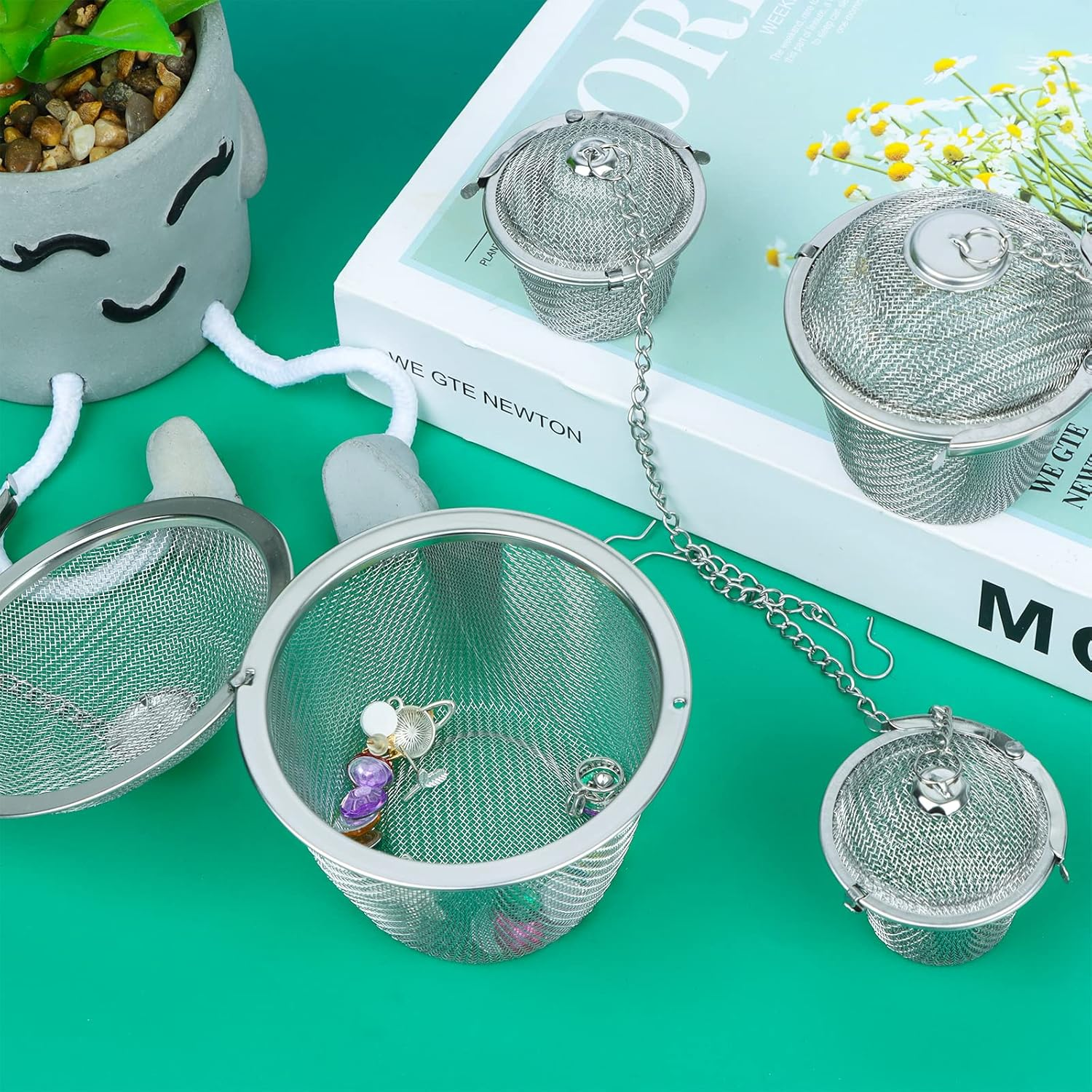 5 PCS Ultrasonic Cleaner Baskets Ultrasonic Parts Cleaner Ultrasonic Steam Cleaner Holding Baskets Tea Leaking Tea Ball Mesh Tea Infuser for Parts Holding Cleaning Ball Ultrasonic Parts Cleaner image number 3