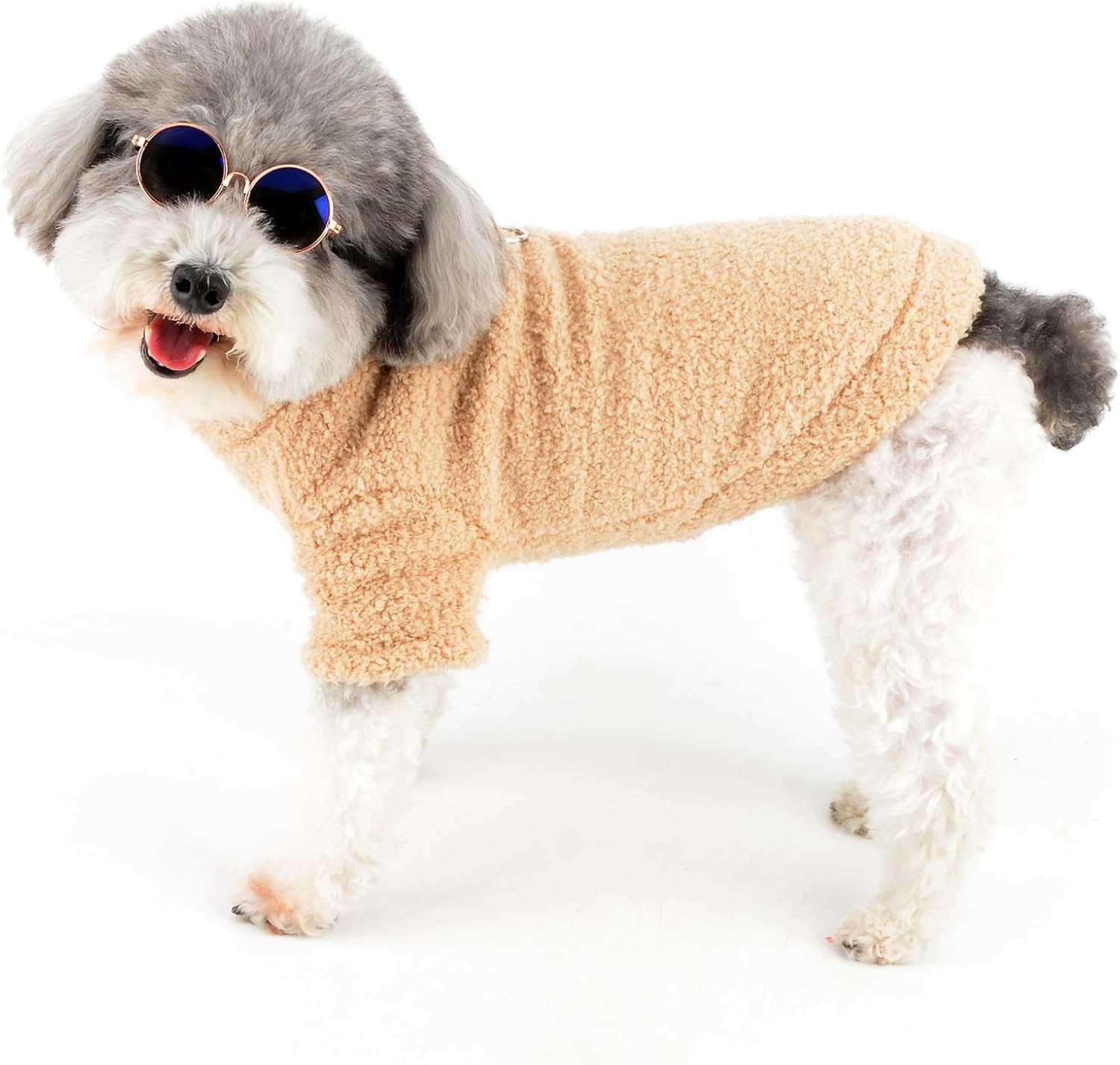 Zunea Dog Jumpers for Small Dogs Fuzzy Sherpa Fleece Winter Sweater Coats with D-Ring Soft Warm Pullover Puppy Clothes Cold Weather Jacket Coat Pet Girl Boy Chihuahua Yorkie Apparel Khaki M image number 6