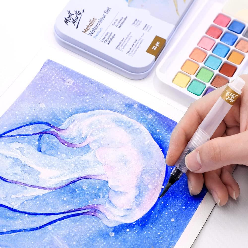 Mont Marte Metallic Watercolour 21-Pieces Set in Tin image number 2