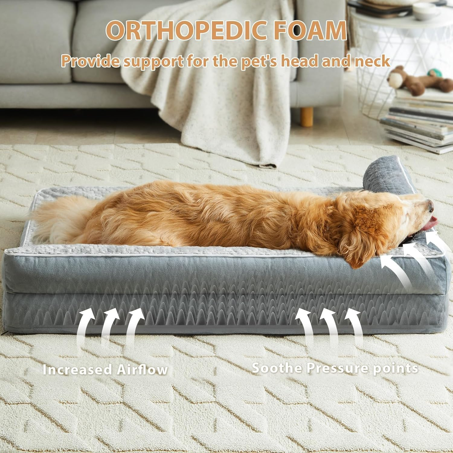 Orthopedic Dog Beds for Large Dogs-Waterproof Sofa Dogs Bed with Removable Washable Cover, Large Pet Bed with Waterproof Lining and Nonskid Bottom,Pet Bed for Larges Dogs, Grey (L) image number 3