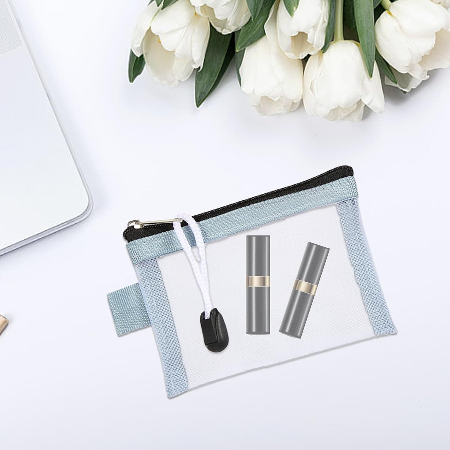 Pack of 5 Mini Bags, 7.5 X 11 Cm, Mini Cosmetic Bag with Zip, Transparent Mesh Storage Bag, for Storing Small Items, Keys, ID Card, Bank Card. image number 5