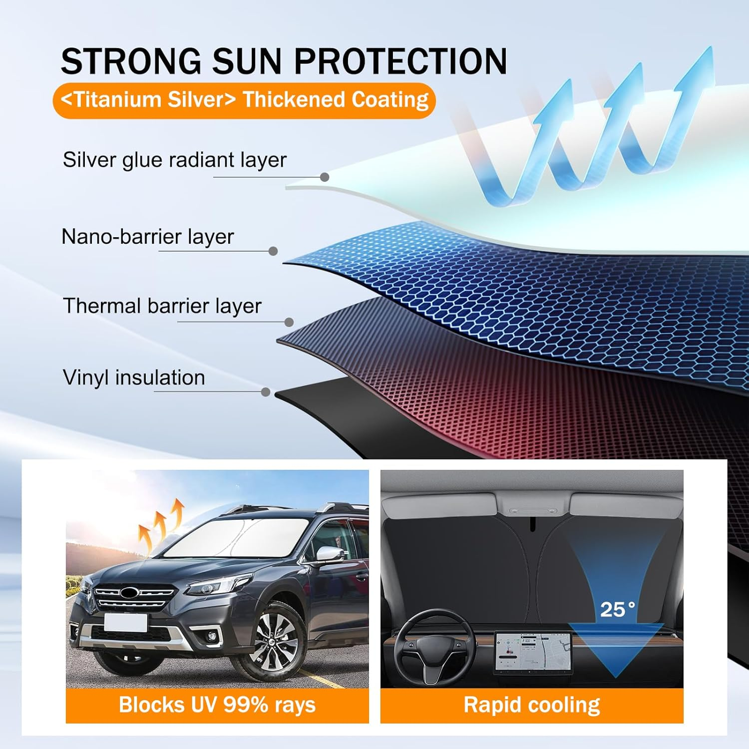 For Subaru Forester Sun Shade 2014-2024 2025, Car Front Window Covers Sun Visor Protector, Foldable Blocks UV Rays Windshield Sunshade for Subaru Forester Accessories image number 1