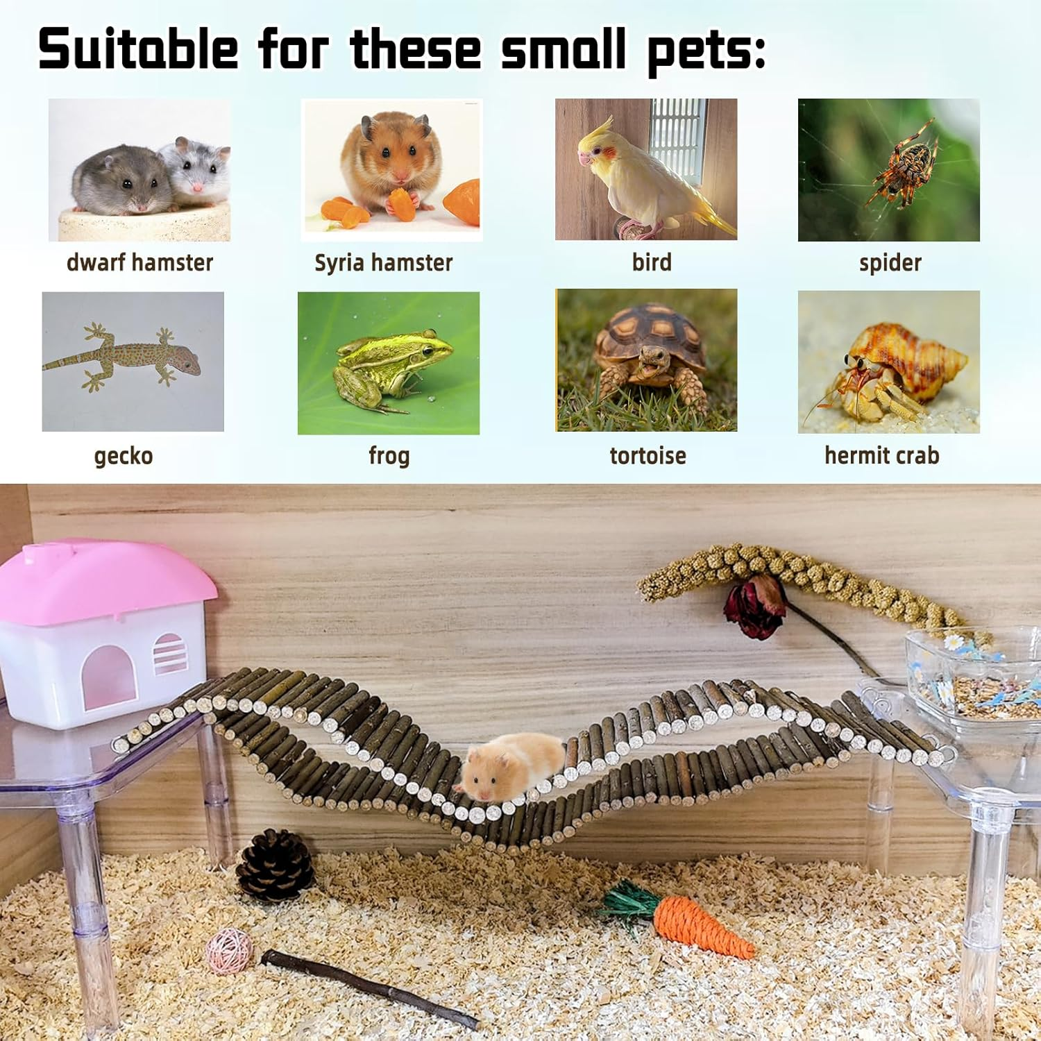 Rat Bendy Long Suspension Bridges Hamster Climbing Ladder Flexible Hamster Wooden Bridge for Small Animal,Rodents,Mouse,Hamster(2Pcs) image number 1