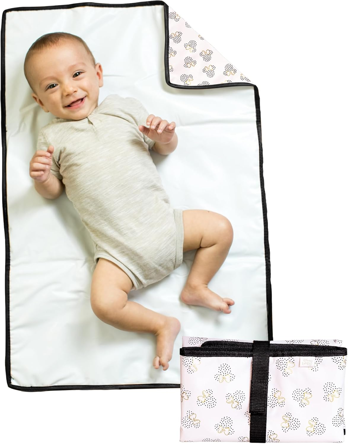 J.L. Childress Disney Baby by Full Body Portable Changing Pad for Baby, Mickey Minnie Ivory, 19X30 Inch (Pack of 1)