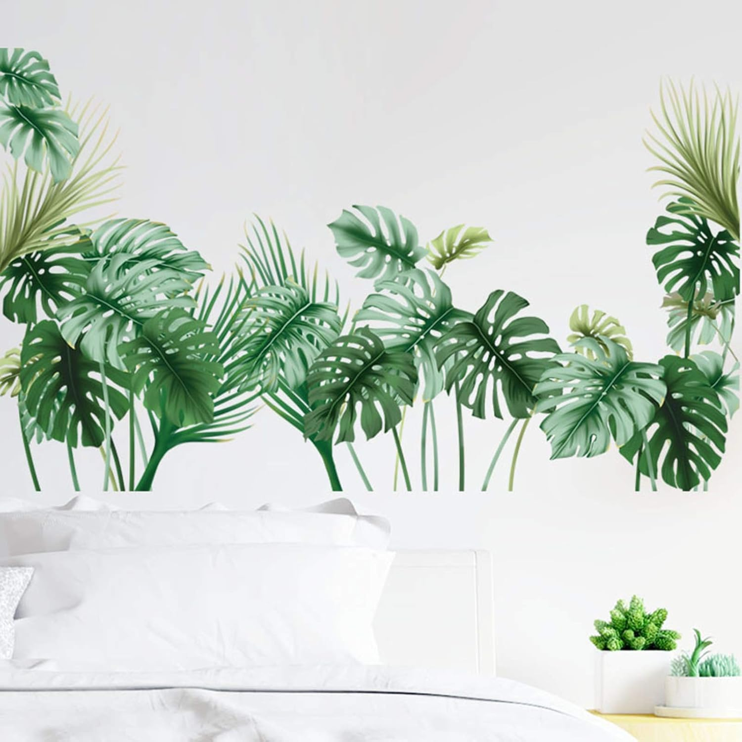 Tropical Wall Decals Palm Leaf Wall Stickers for Living Room, Green Plants Wall Decor Posters Vinyl Peel and Stick Art Murals for Bedroom Nursery Office image number 5
