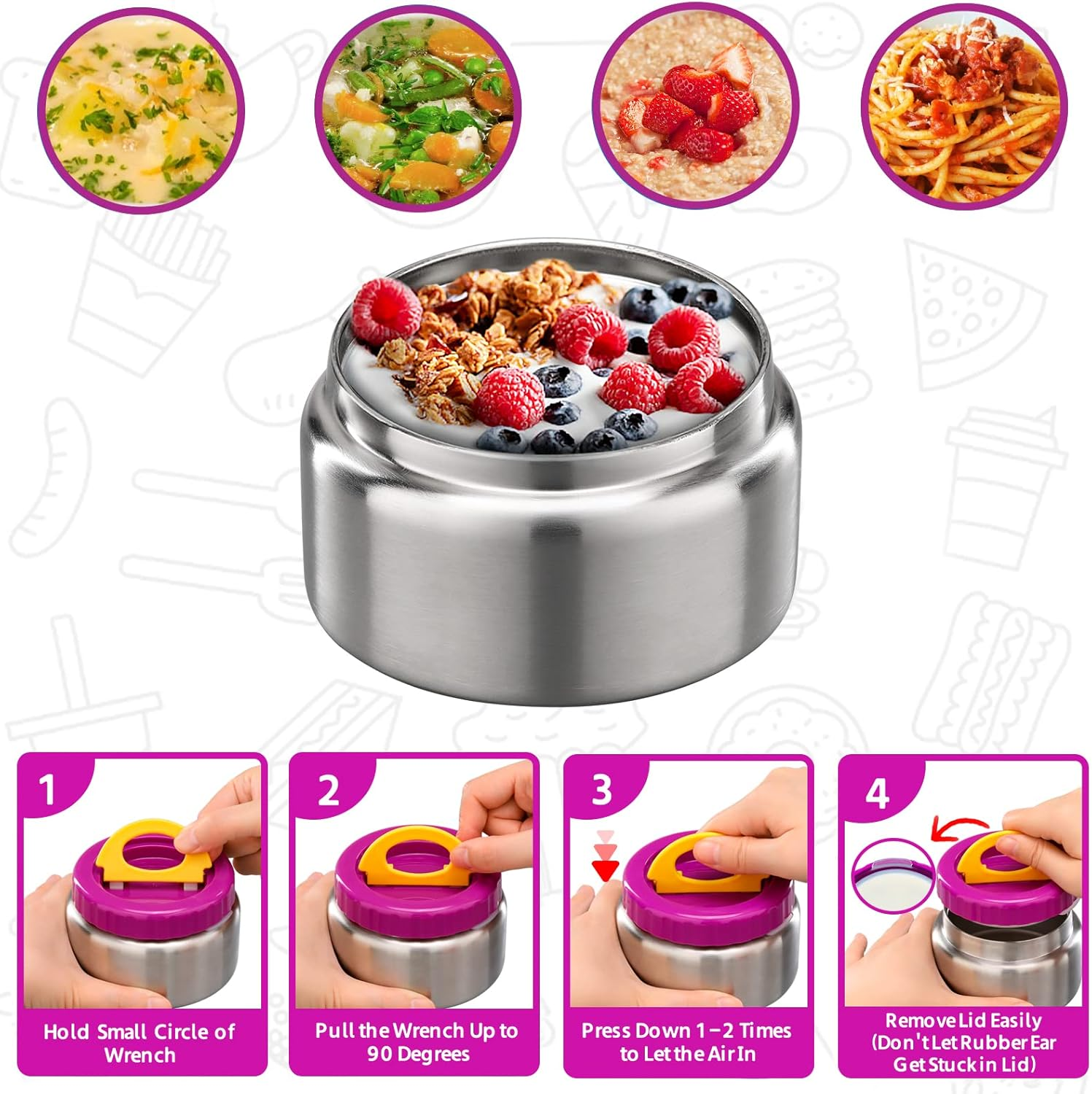 MAISON HUIS 8Oz Soup Thermo Wide Mouth Vacuum Insulated Thermo Food Jar, Leak Proof Stainless Steel Food Thermo for Hot&Cold Food Kids Food Lunch Soup Container for School Travel(Purple) - -Pink04 image number 6