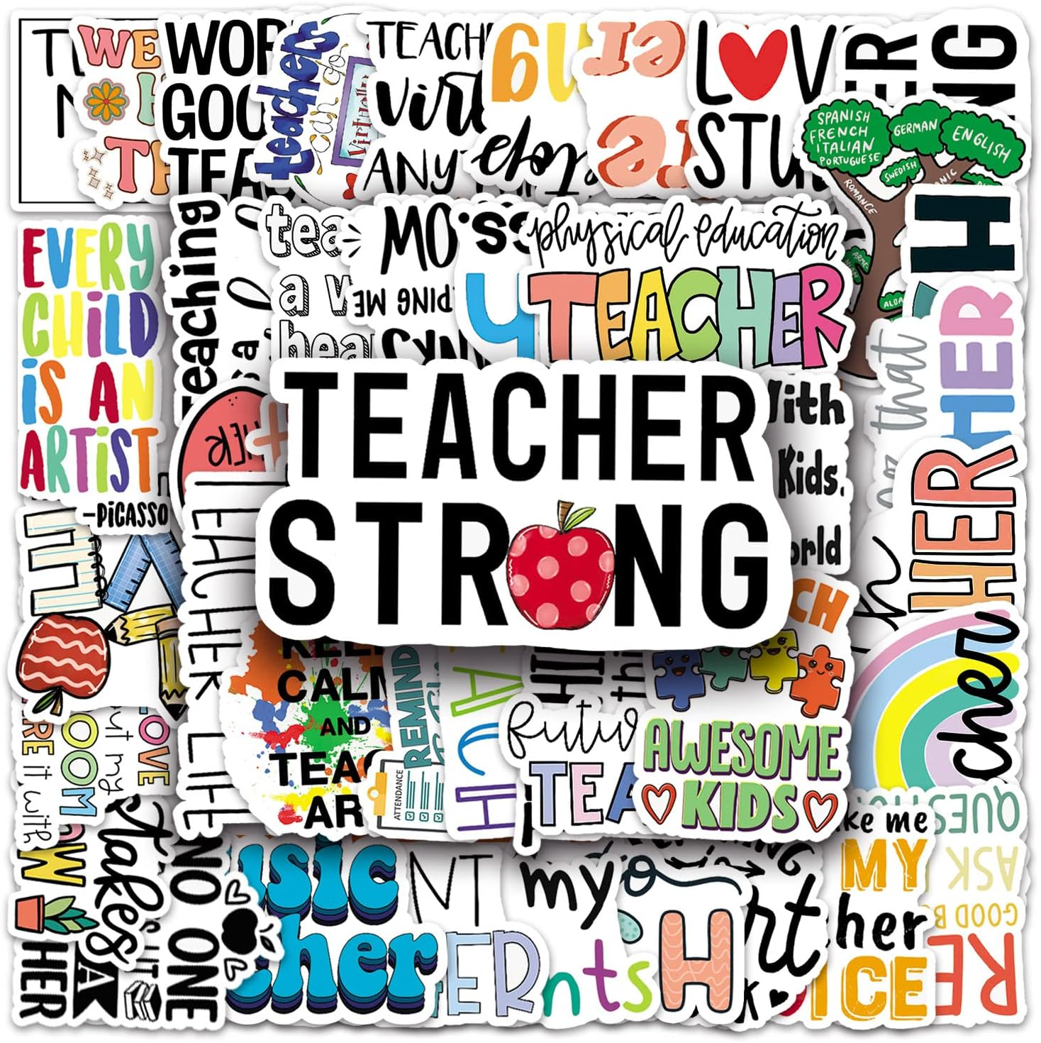 50 Packs Teachers Stickers Water Bottles Laptop Phone Motorcycle Computer Guitar Skateboard Hydroflasks Teachers Vinyl Sticker Waterproof Aesthetic Trendy Decals for Teens Girls Adults image number 4