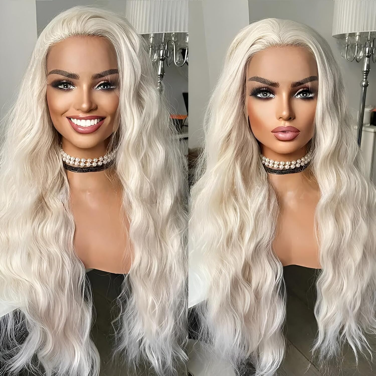 Mixed Blonde Lace Wigs Long Curly 13X4 Lace Synthetic Lace Front Wig Golden Wig for Women Long Wavy Wig Heat Resistant Wig Free Part Wig Halloween Cosplay Makeup Wig 24"