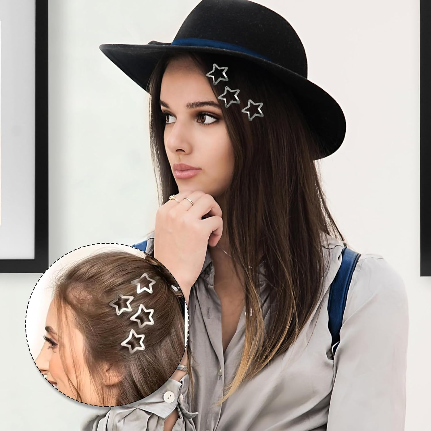 Star Hair Clips Silver, 50 Pcs Metal Star Snap Hair Clips Cute Stars Hairclips Small Barrettes Accessories Clip for Women Girls