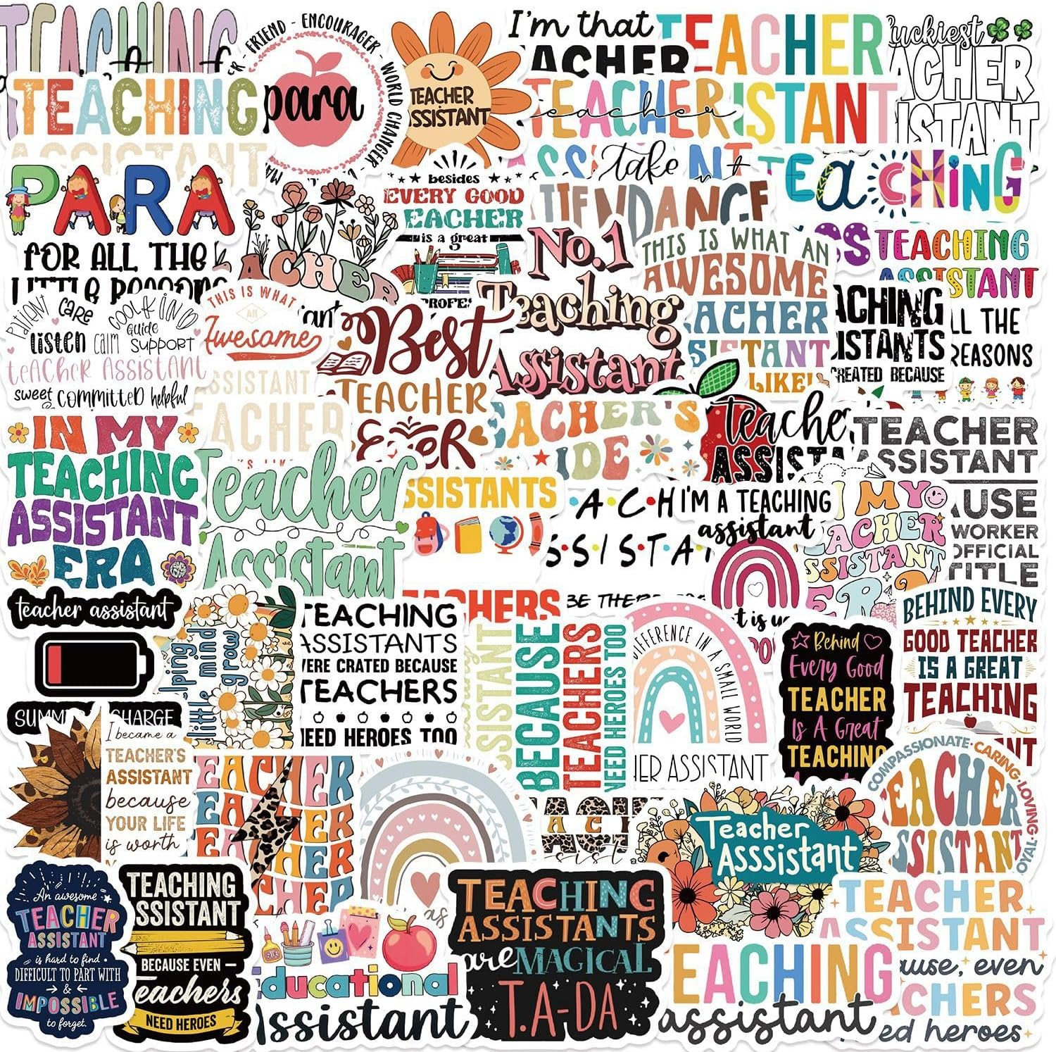 50 Pcs Teacher Assistant Stickers for Kid Teens Girls Boys Adults,Teachers Stickers for Laptop,Water Bottles,Bicycle,Skateboard,Computer,Waterproof Vinyl for Wall,Graffiti Stickers Pack