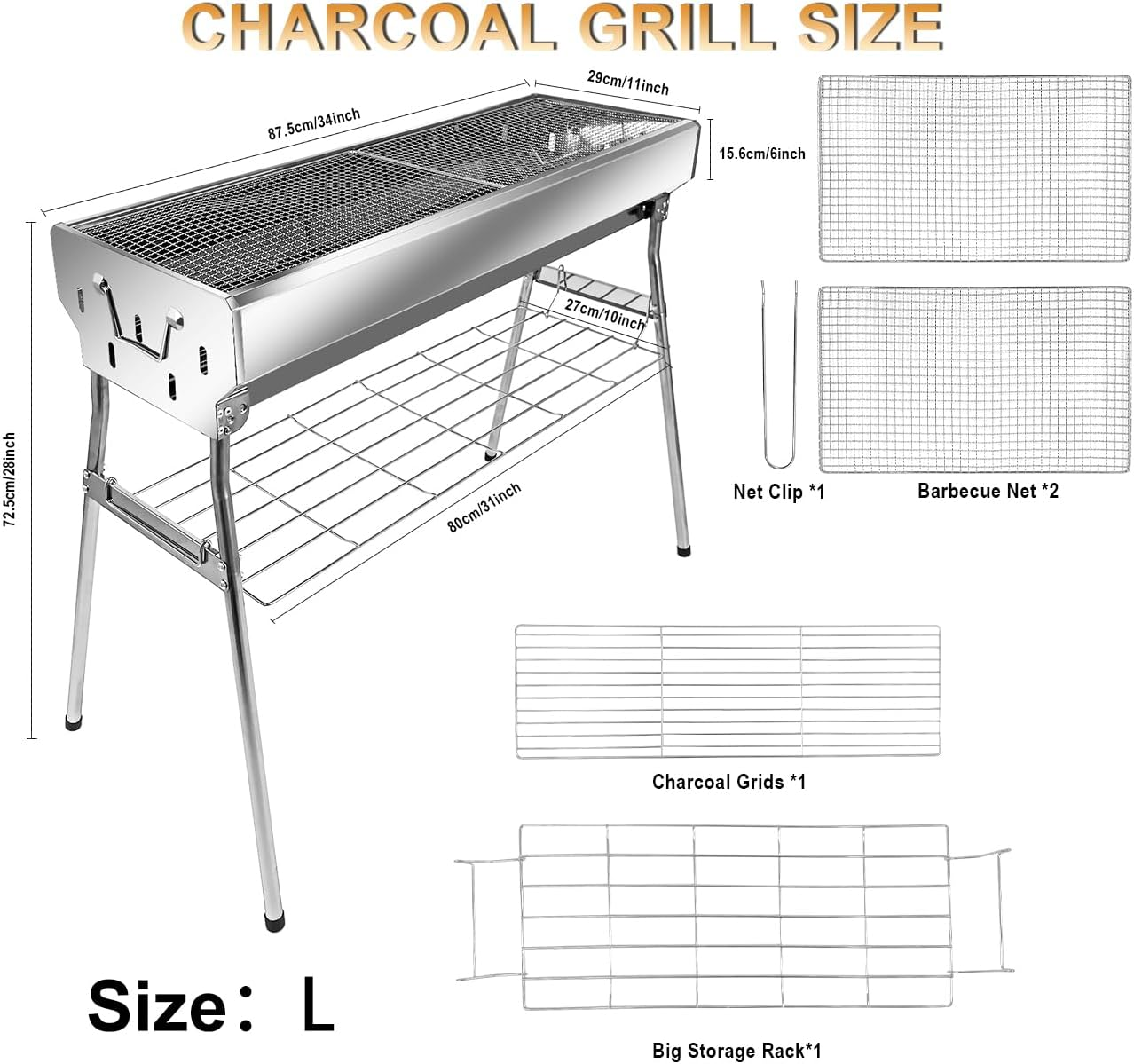 Gzcmxh Portable Grill - Foldable Charcoal Grill BBQ for Outdoor Camping Charcoal Grill (Large) image number 1