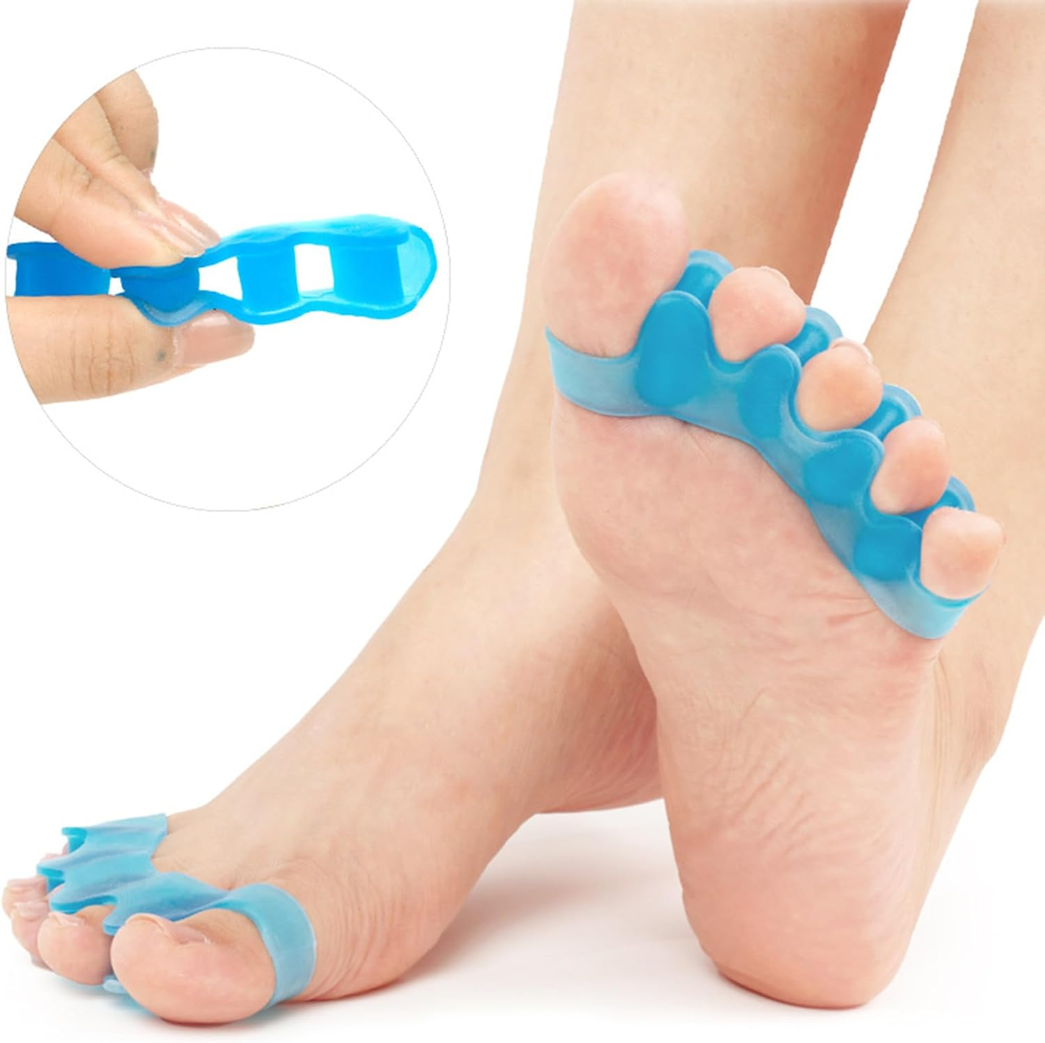 4 Pairs Soft Gel Toe Spacers for Bunion Correction Toe Separators Therapeutic Relief for Plantar Fasciitis Hammer Toes Claw Toes Foot Pain for Women Men Blue White image number 5