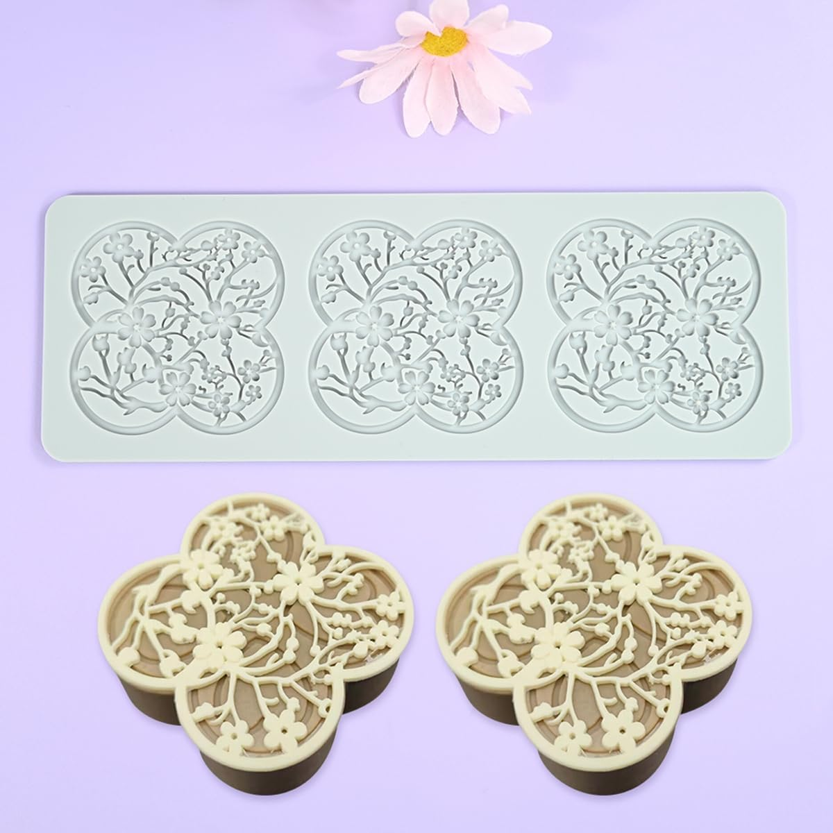 Mostsom 3D Plum Blossom Branch Cake Lace Mold Silicone Mould Fondant Mold Chocolate Stencil Cake Decorating Border Bakeware (D_ Plum Blossom) image number 4