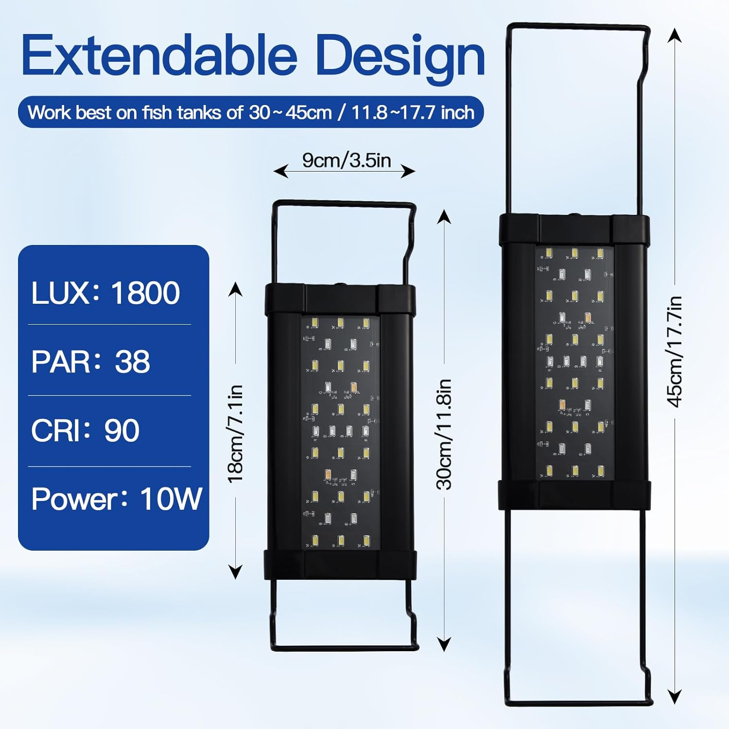 ABESTFISH Aquarium Light, 10W Full Spectrum USB Fish Tank Light with Extendable Brackets, Adjustable Aquarium Plant Light with External Controller, for 30-45CM Aquarium image number 5
