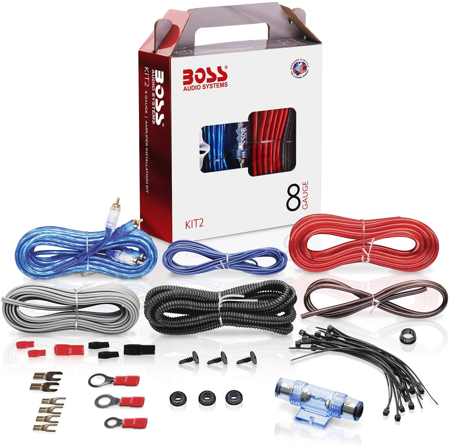 BOSS Audio Systems KIT-ZERO 10 Gauge Wiring Installation Kit for Car Amplifiers - a Car Amplifier Wiring Kit Helps You Make Connections and Brings Power to Your Radio, Subwoofers and Speakers image number 1