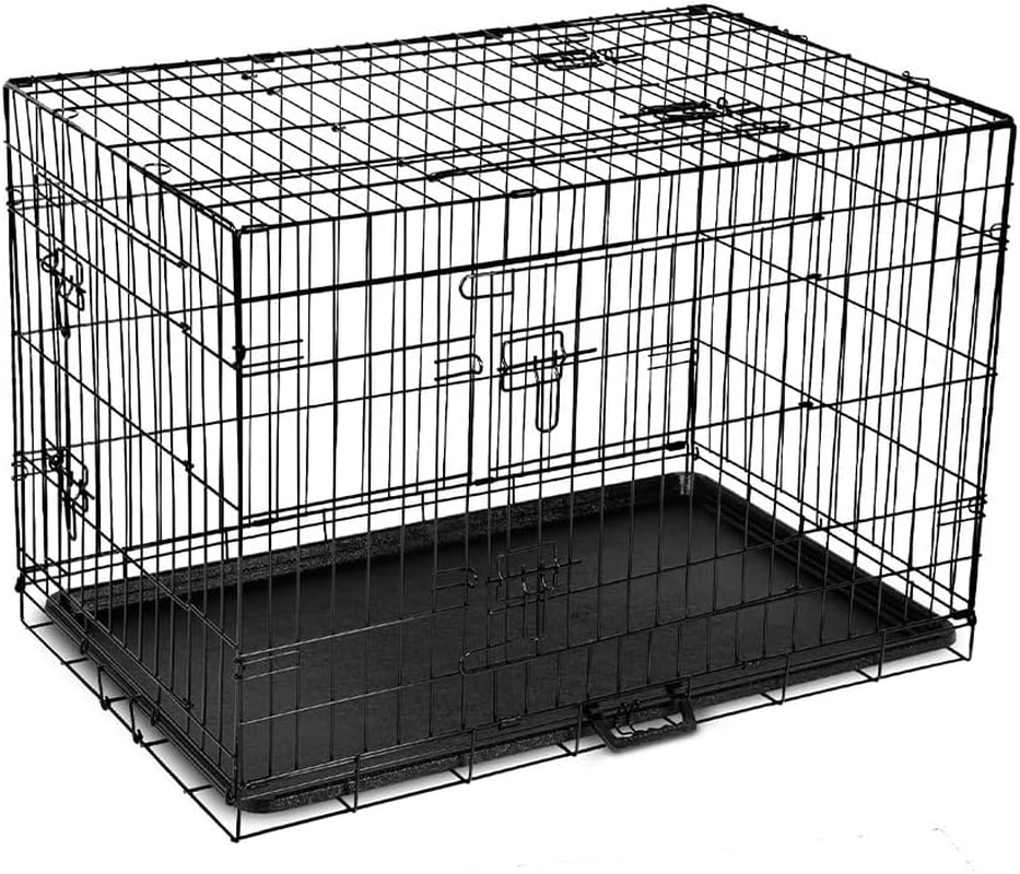 I.Pet Dog Crate Cage 48" Pet Kennel Crates Puppy Cat Fence House Outdoor Indoor Portable Carrier, Metal Wire with Triple Doors Lockable Foldable with Removable Tray and Handle