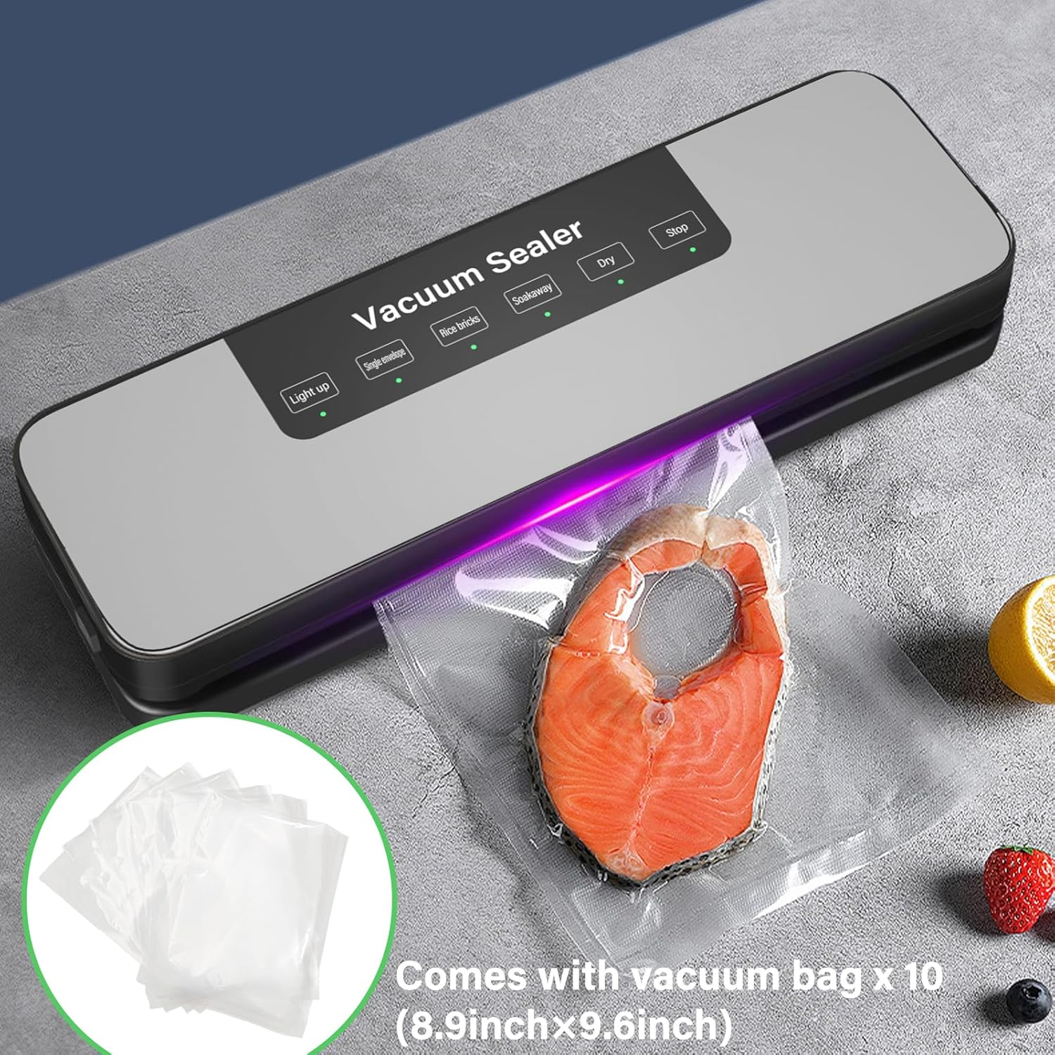 Vacuum Sealer, Portable Automatic Food Storage and Preservation Machine, Dry and Wet Dual Automatic Food Saver, Equipped with 10 Pcs Vacuum Bags image number 6