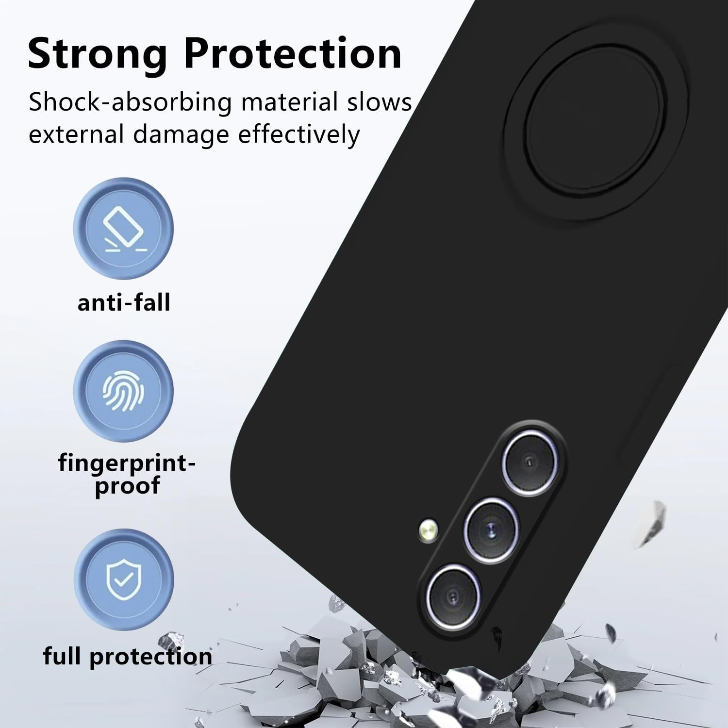 Mobile Phone Case for Samsung Galaxy A56 5G Case with Ring Holder, Slim Cover Soft TPU Protective Case for Samsung A56 5G Silicone Liquid Microfibre Shockproof Original Case (Black) image number 6