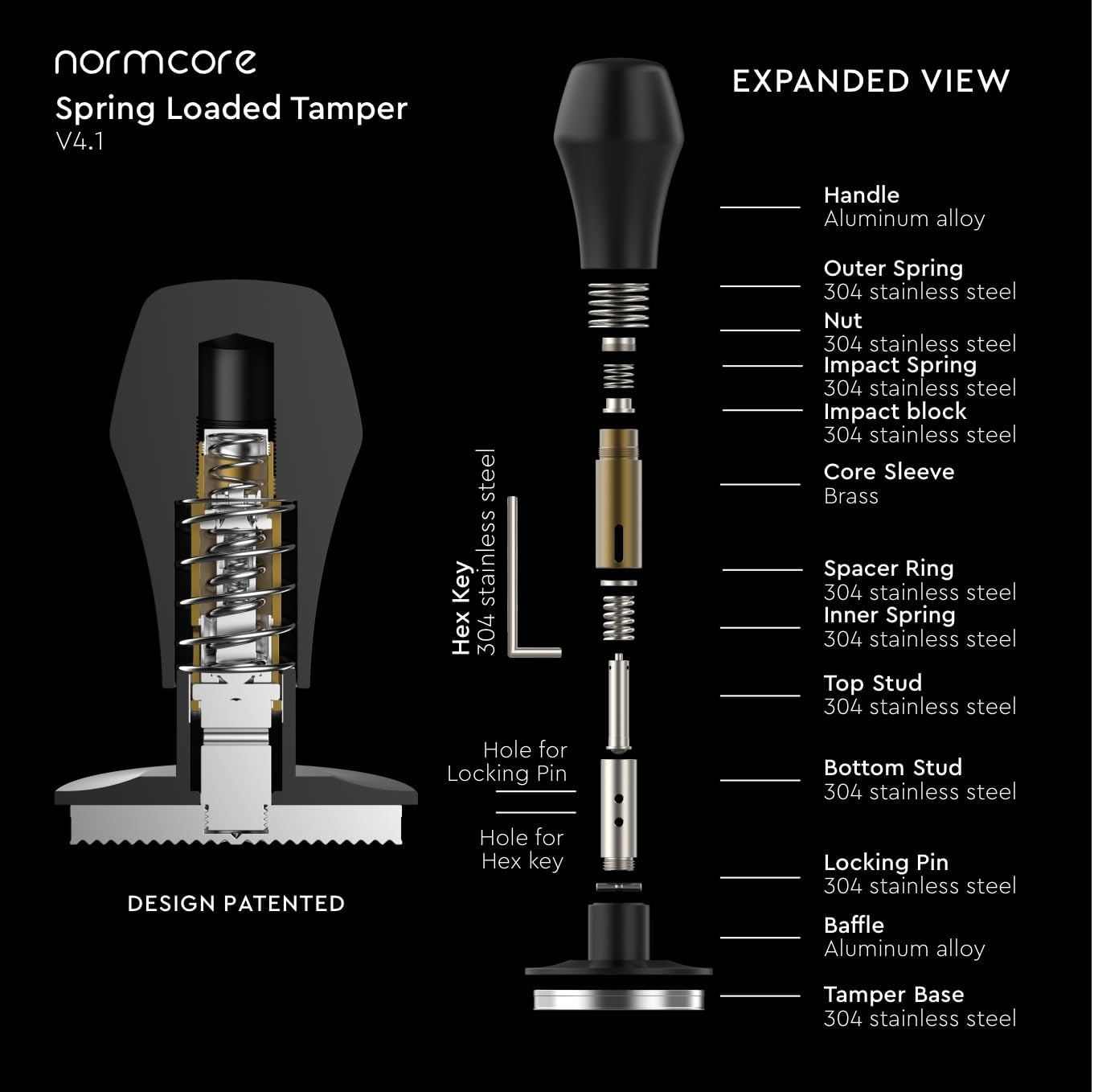 Normcore 57Mm Coffee Tamper V4.1 with Click Sound Feedback, Spring Loaded Tamper with Stainless Steel Flat Base, Compatible with Lelit Anna Portafilter, Black image number 3