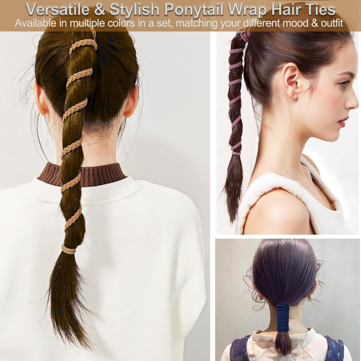 Rip Tie Spiral Hair Ties, 3 Pack Rip Tie Tangle Free Elastic Hair Tties, Elastic Braided Spiral Ties Ponytail Holder,Spirals Head Ties Sports Ponytail Holders,No Damage Rip Ties for Gym image number 3