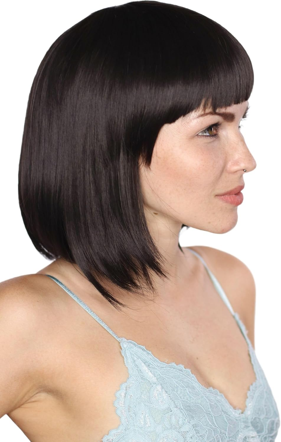 Prettyland C411 Women'S Short Matte Natural like Real Hair Chin Length Bob Fringe Straight Daily Wig Black image number 3