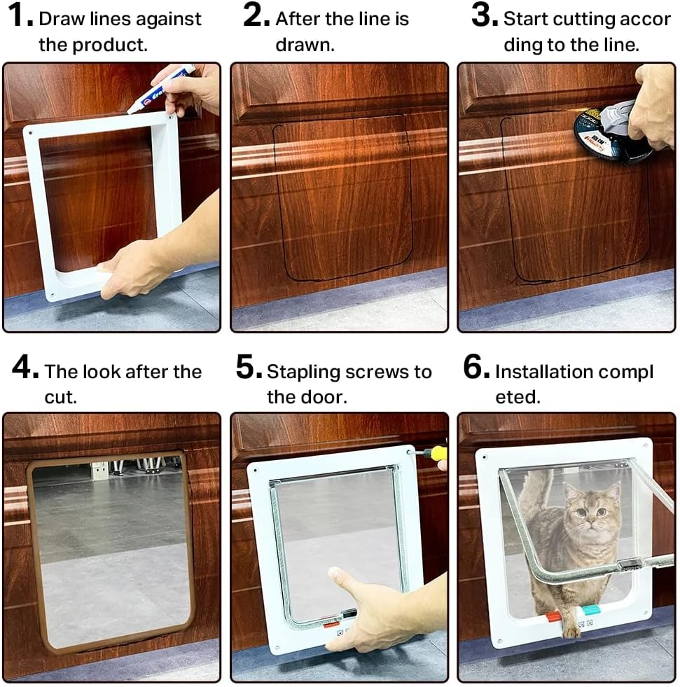 Cat Door, Cat Flap, Inner Door, Cat Flap for Fly Screen, Magnetic Pet Door with 4-Way Screw Closure, Easy to Install with Telescopic Frame, M 19 X 19.7 X 5.3 Cm