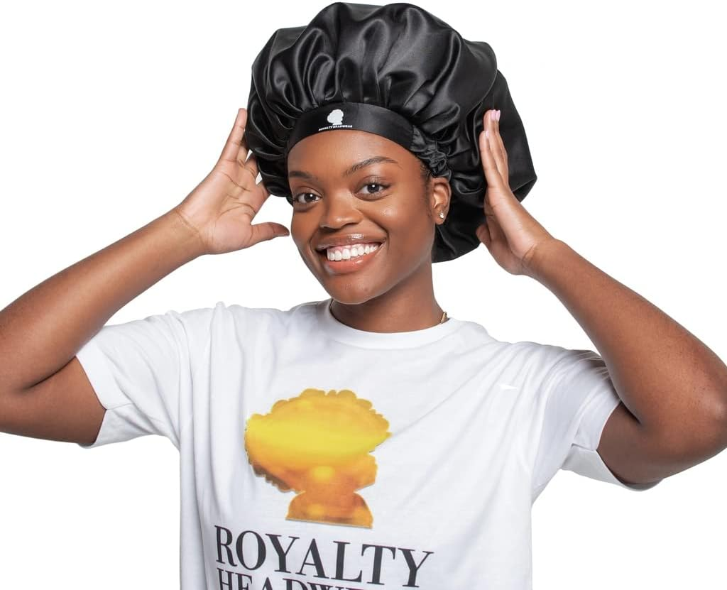 Royalty Headwear Silk Satin Bonnet for Women - Jumbo Extra Secure Non-Slip Satin Hair Bonnet for Sleeping, Bath