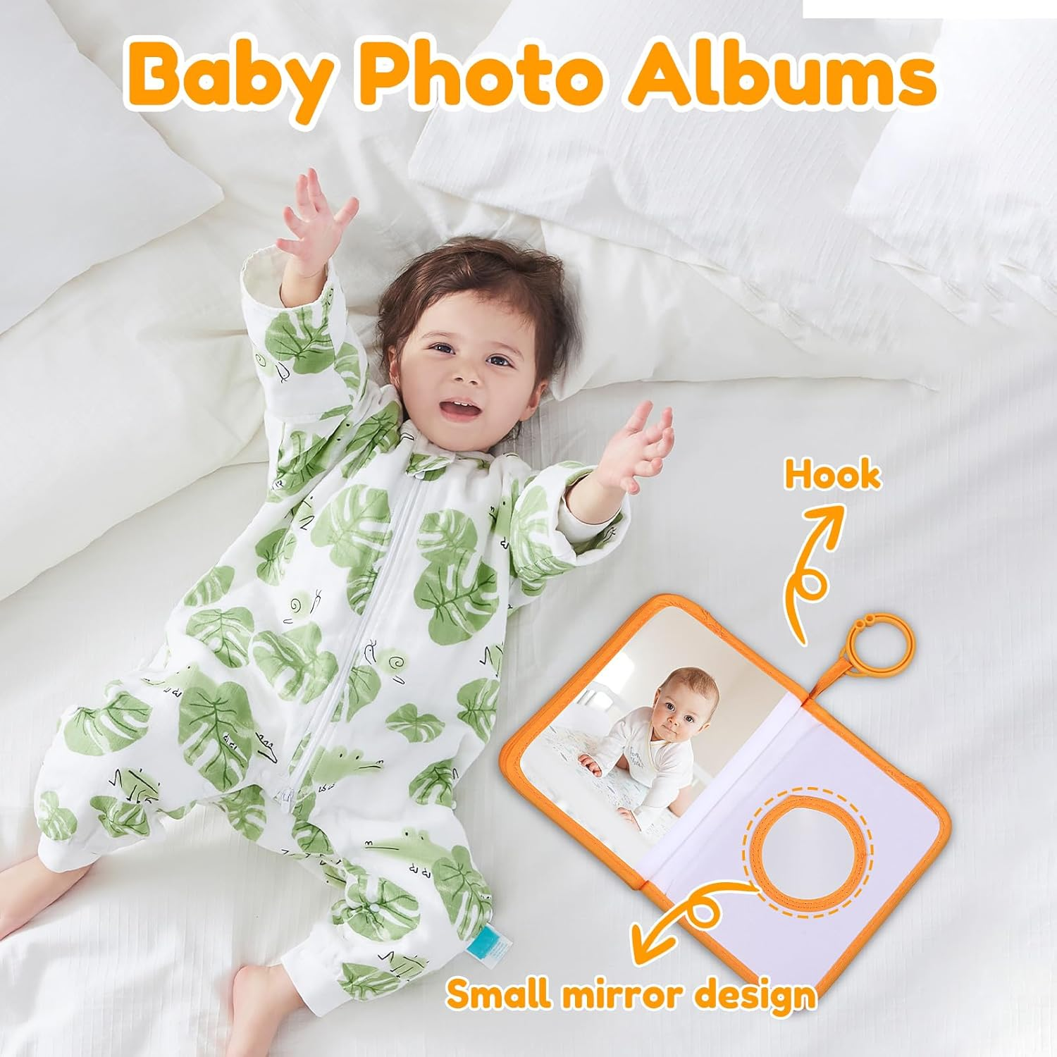 Baby Memory Album Book with Mirror, Safe Soft Cloth Baby Photo Album, Newborns First Family Memory Book Holds 17 Pictures for Kids Newborn Toddlers (A) image number 1