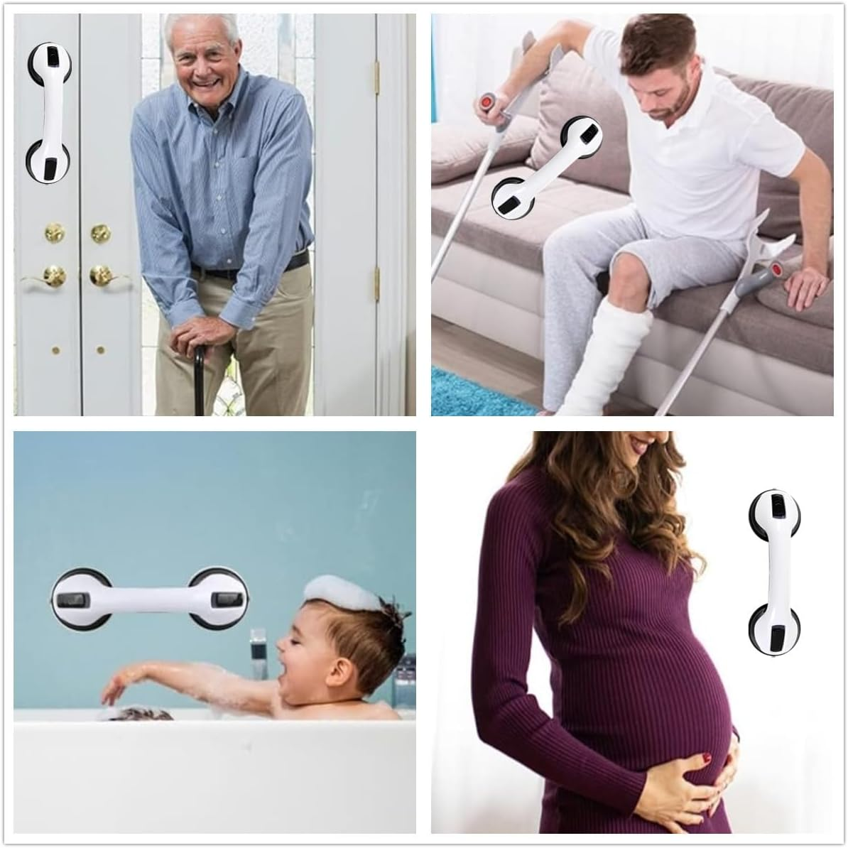 2Pcs 12 Inch Suction Grab Bar Shower Handle with Strong Hold Suction Cup,Suction Cup Anti-Slip Handrail,No Drilling,For Bathroom,Household,Elderly, the Injured,Black image number 2