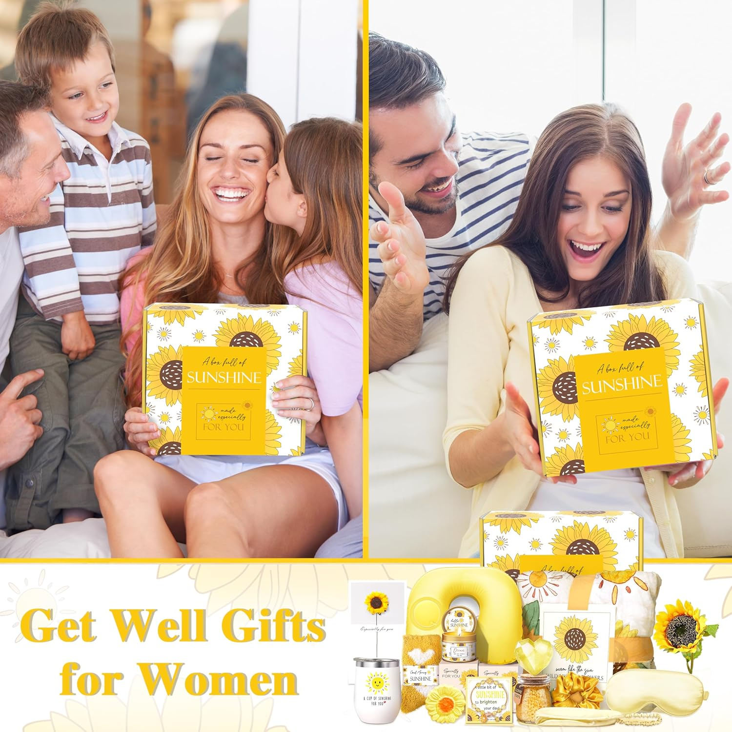 LUCOTIYA Sunflower Get Well Gifts for Women Self-Care Gift Set with Wine Tumbler, Blanket, Neck Pillow, Cozy Socks, Candle, Bath Bombs, for Women Birthday Mom Grandma image number 6