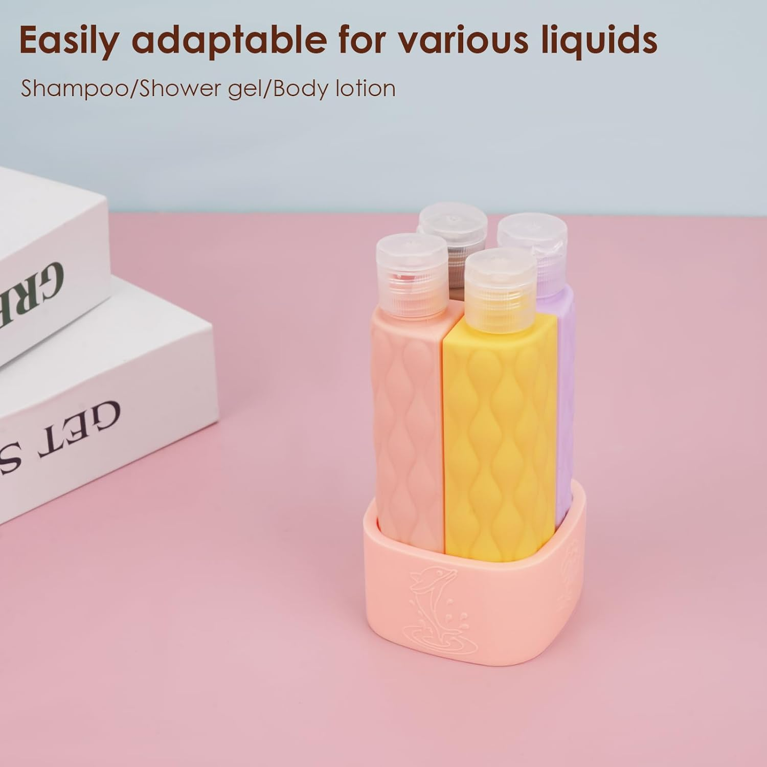 Reignsword 4 in 1 Travel Bottles for Toiletries, TSA Approved Silicone Travel Containers, Leak Proof Refillable Toiletry Containers for Shampoo Conditioner Lotion Body Wash (2Oz, Pink), Pink image number 1