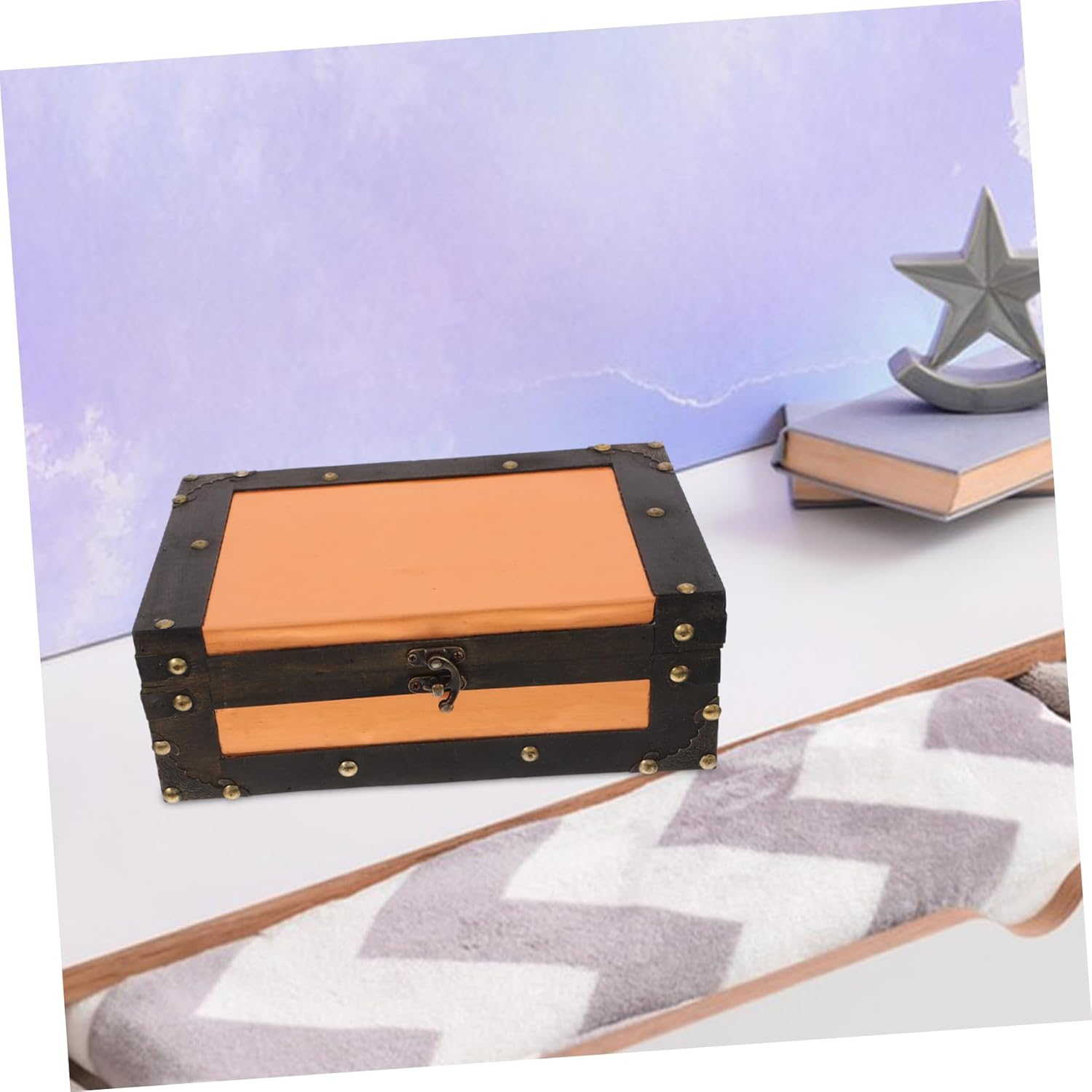 HOMSFOU Antique Storage Box Vintage Wooden Keepsake Trunk Multi Functional Organizer Lockable Card Box for Fathers Day image number 4