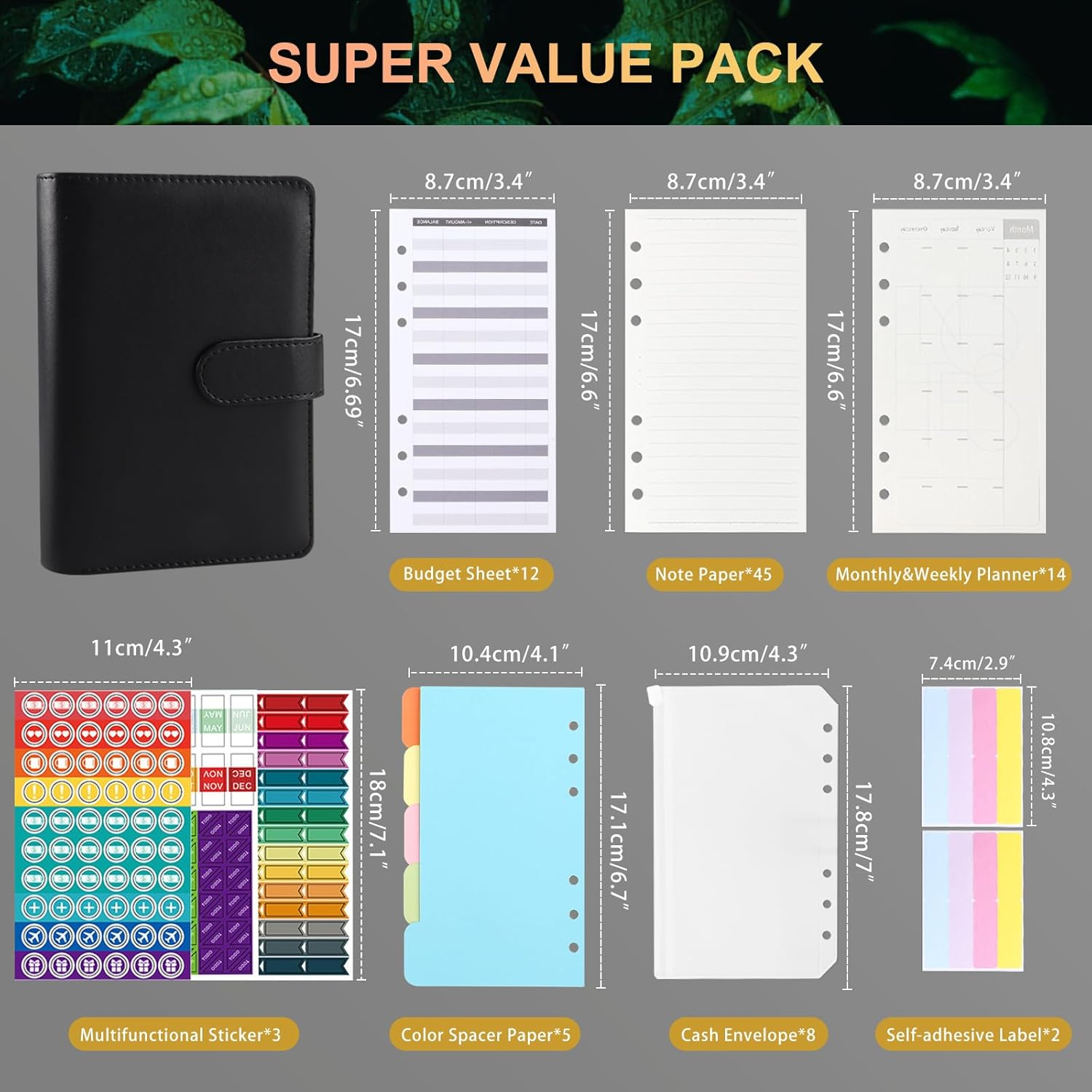 JUNART A6 Budget Binder with Cash Envelopes, Money Saving Binder Budget Wallet with Cash Binder Pocket, Budget Planner, Stickers, Budget Book for Teenager Student Adult(Black) image number 5