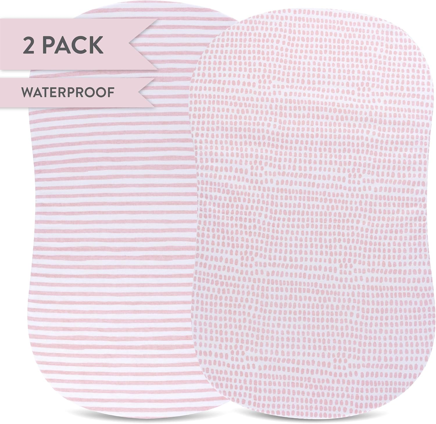 Ely'S & Co. Waterproof Bassinet Sheet,No Need for Bassinet Mattress Pad Cover, 2 Pack Mauve Pink Splash & Stripes,For Baby Girl image number 1