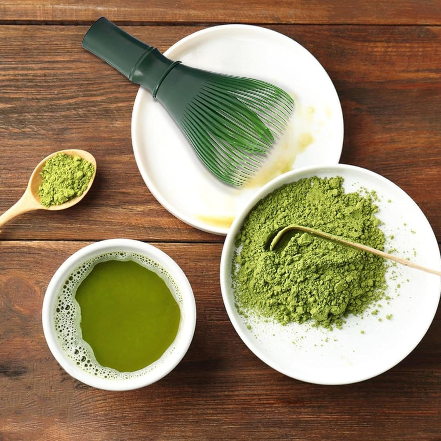 Matcha Whisk, Easy to Clean Reusable Powder Whisk, Resin Matcha Whisk for Making and Stirring Matcha (Green) - Black image number 6